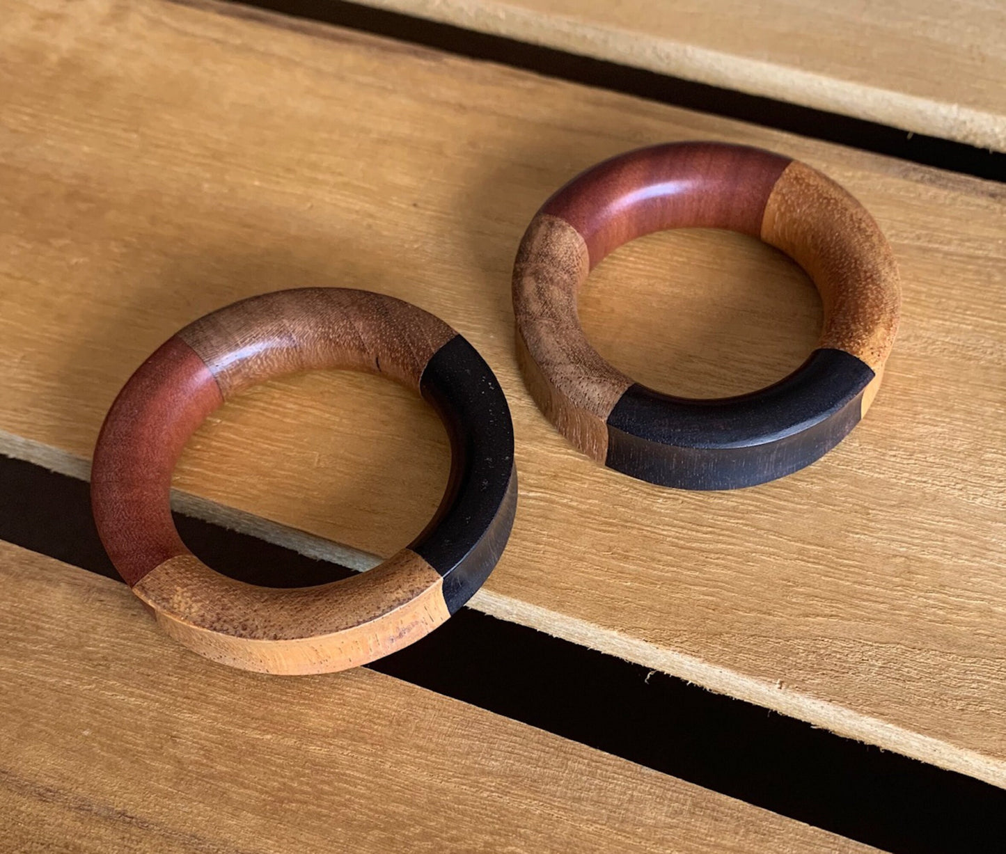 PAIR of Unique Organic Concave Sawo, Jackfruit, Areng, Teak Quarters Wood Tunnels - Gauges 1" (25mm) thru 2" (52mm) available!