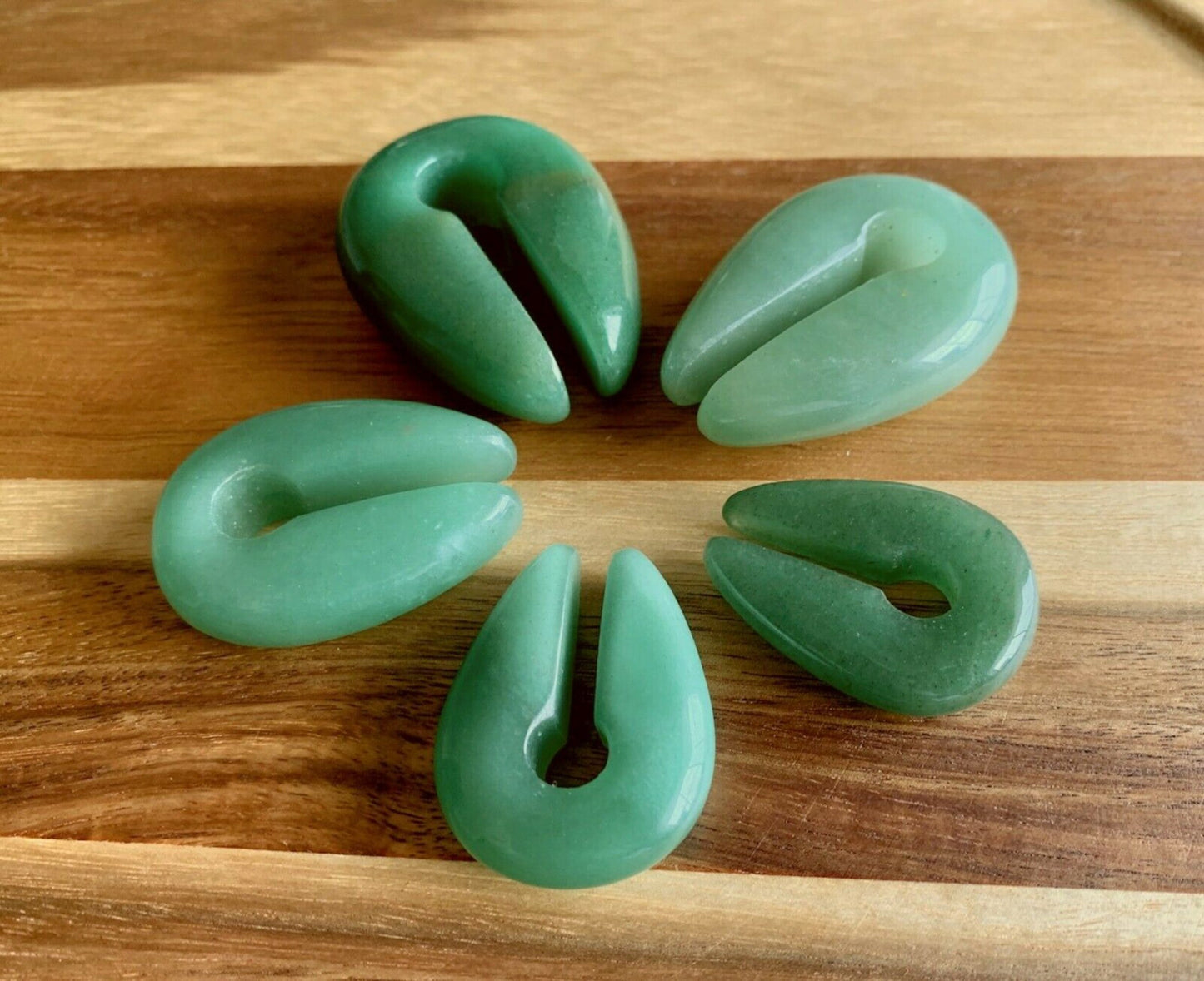 PAIR of Stunning Organic Jade Green Aventurine Keyhole Hanger Ear Weight Tunnels/Plugs - Gauge 0g (8mm) thru 5/8 (16mm) available!