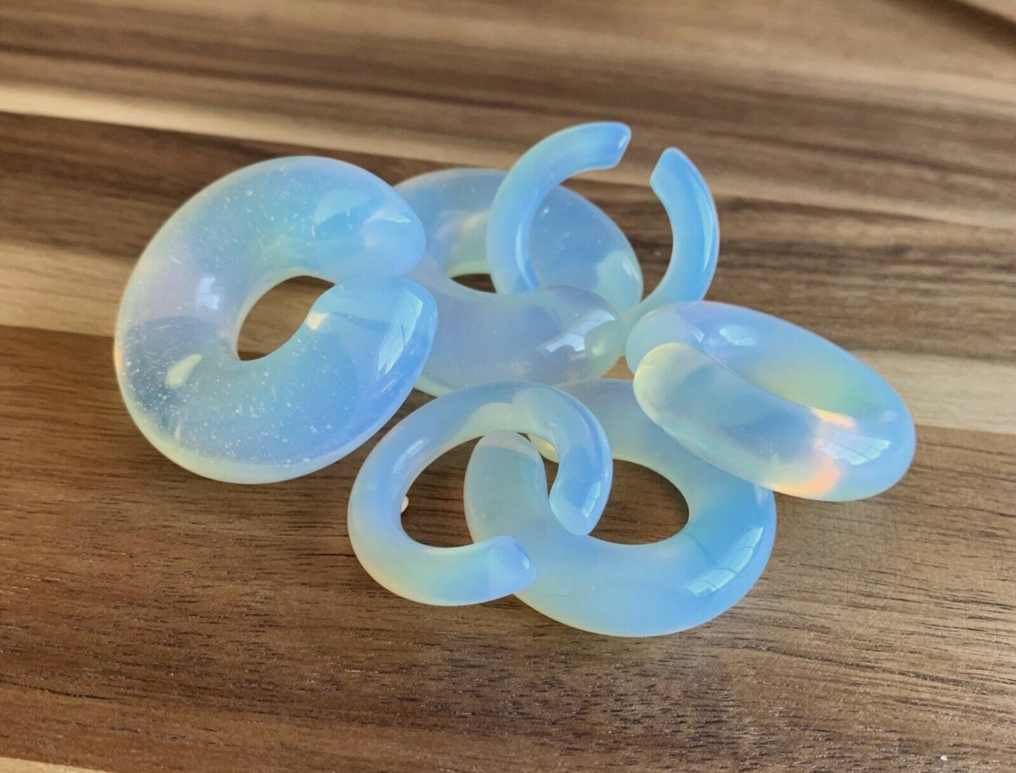 PAIR of Stunning Opalite Stone Hoops Ear Weight Hanging Plugs - Gauges 2g (6mm) up to 5/8" (16mm) available!
