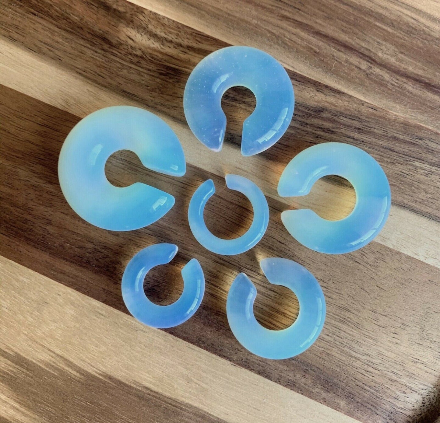 PAIR of Stunning Opalite Stone Hoops Ear Weight Hanging Plugs - Gauges 2g (6mm) up to 5/8" (16mm) available!