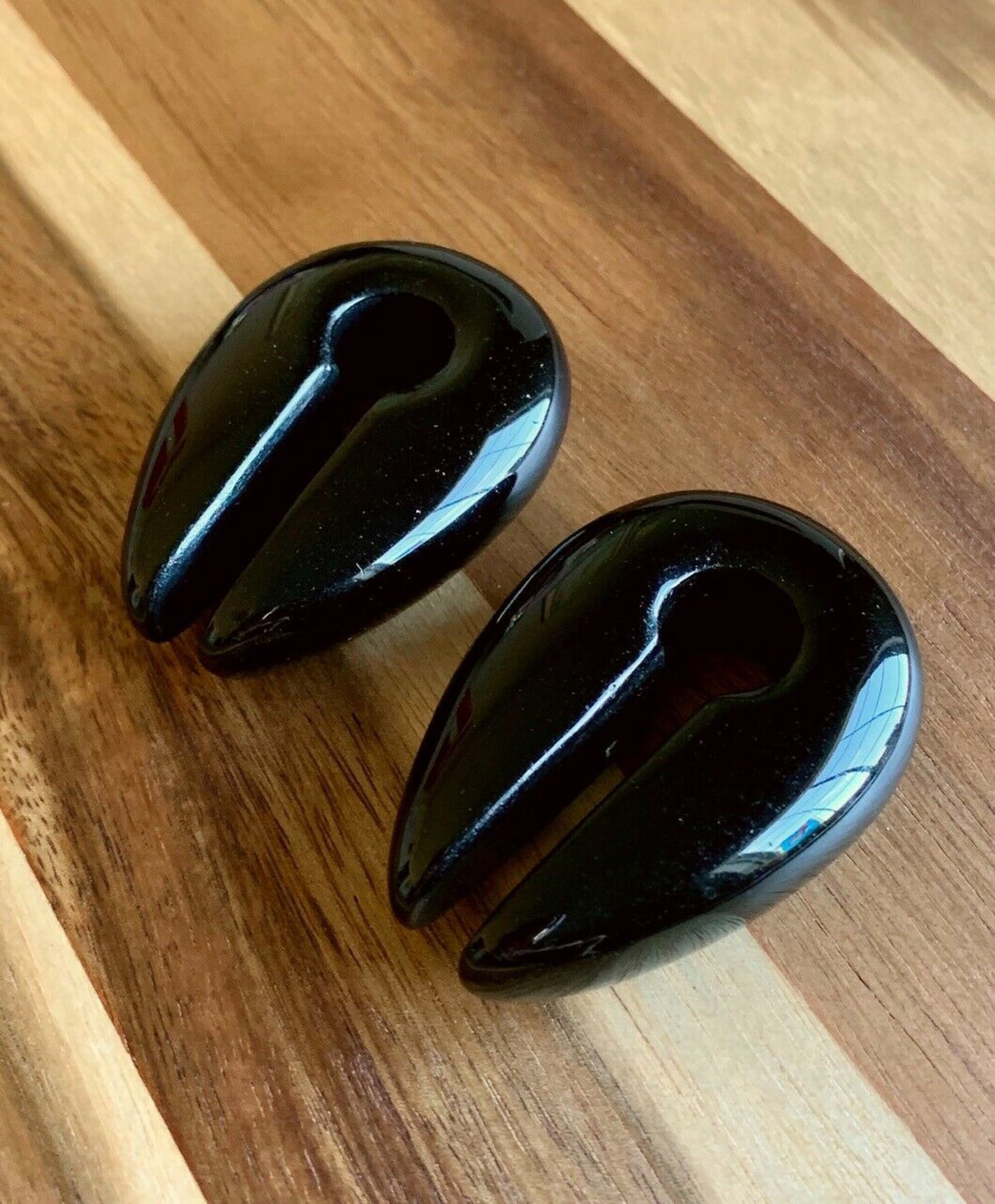 PAIR of Organic Black Agate Keyhole Hanger Ear Weight Tunnels/Plugs - Gauge 0g (8mm) thru 5/8 (16mm) available!