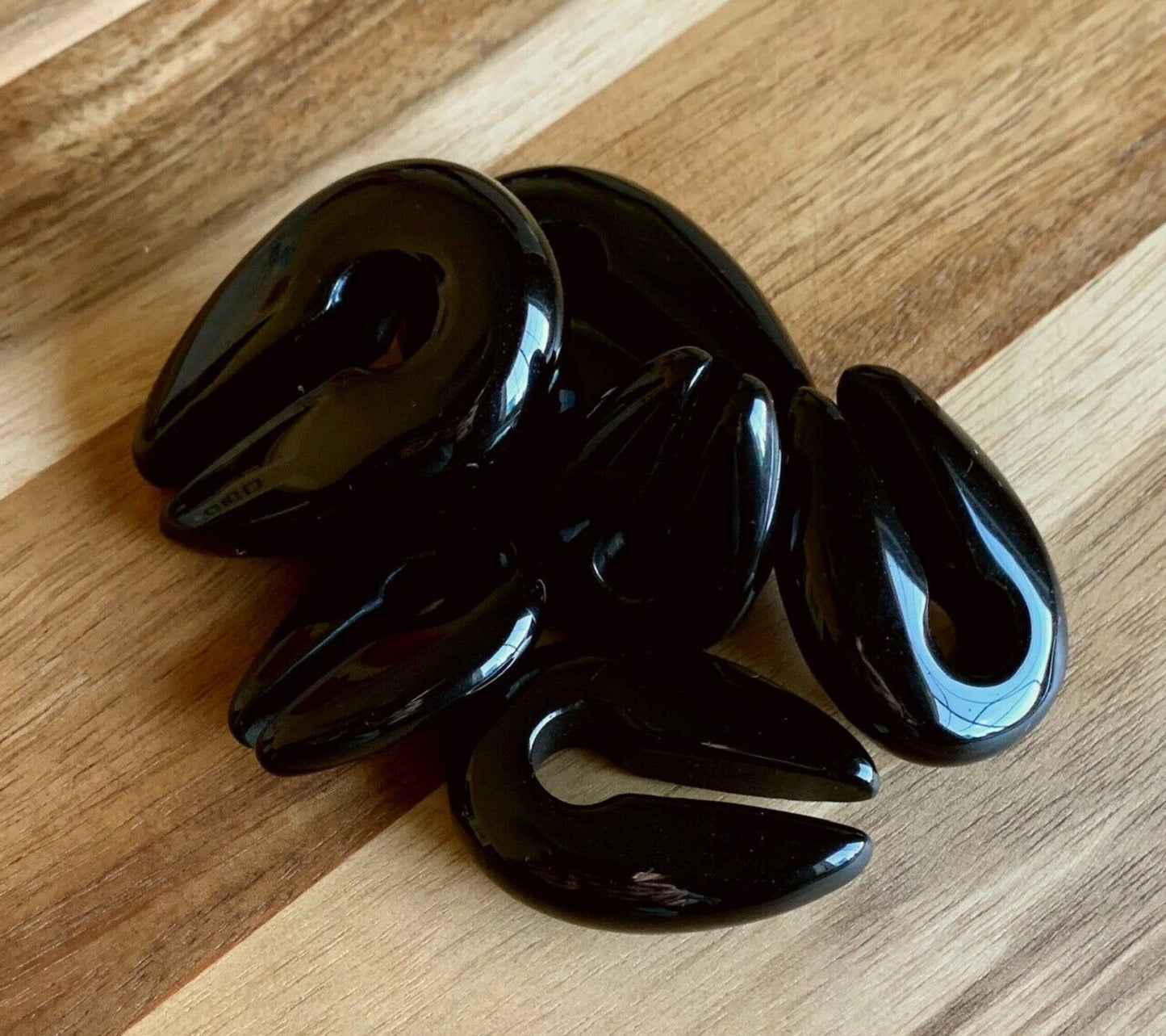 PAIR of Organic Black Agate Keyhole Hanger Ear Weight Tunnels/Plugs - Gauge 0g (8mm) thru 5/8 (16mm) available!
