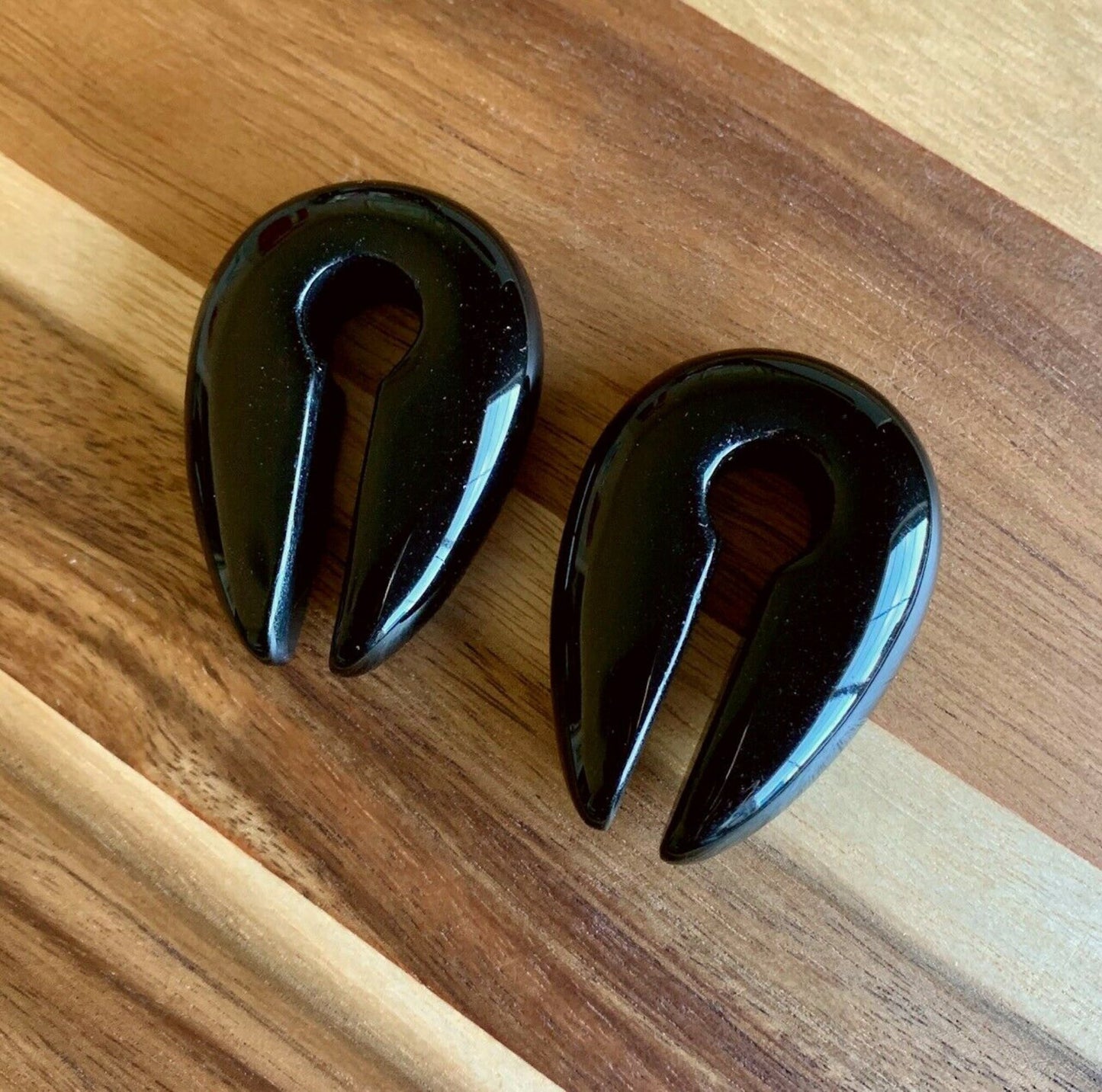 PAIR of Organic Black Agate Keyhole Hanger Ear Weight Tunnels/Plugs - Gauge 0g (8mm) thru 5/8 (16mm) available!