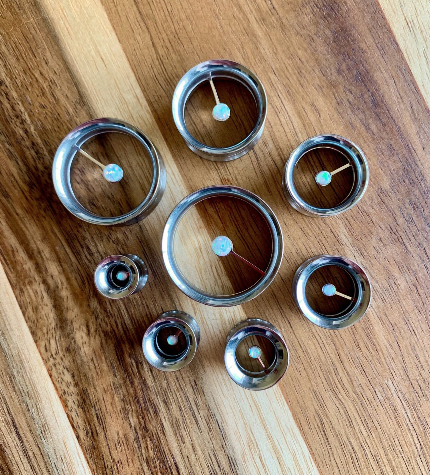 PAIR of Unique Floating Opal Internally Threaded Tunnels/Plugs - Gauges 0g (8mm) thru 1" (25mm) available!