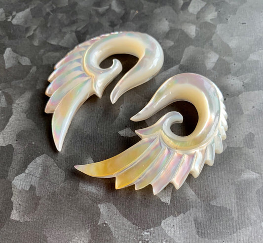 PAIR of Unique Organic Mother of Pearl Angel Wing Tapers - Expander Gauges 8g (3.2mm) through 00g (10mm) available!