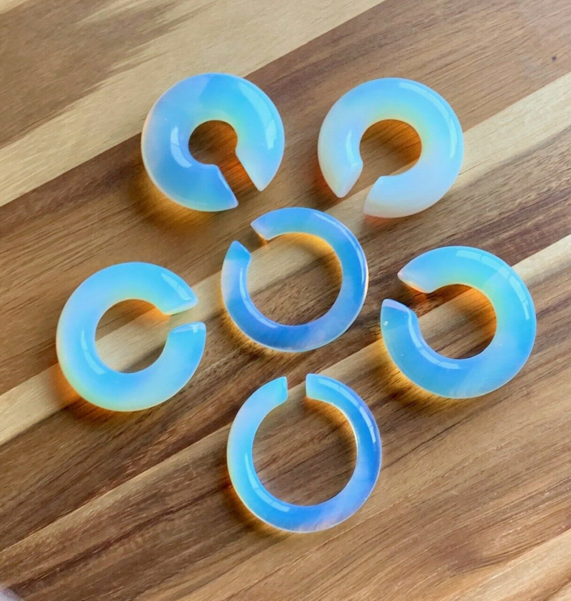 PAIR of Unique Opalite Stone Hoops Ear Weight Hanging Glass Plugs - Gauges 4g (5mm) up to 5/8" (16mm) available!