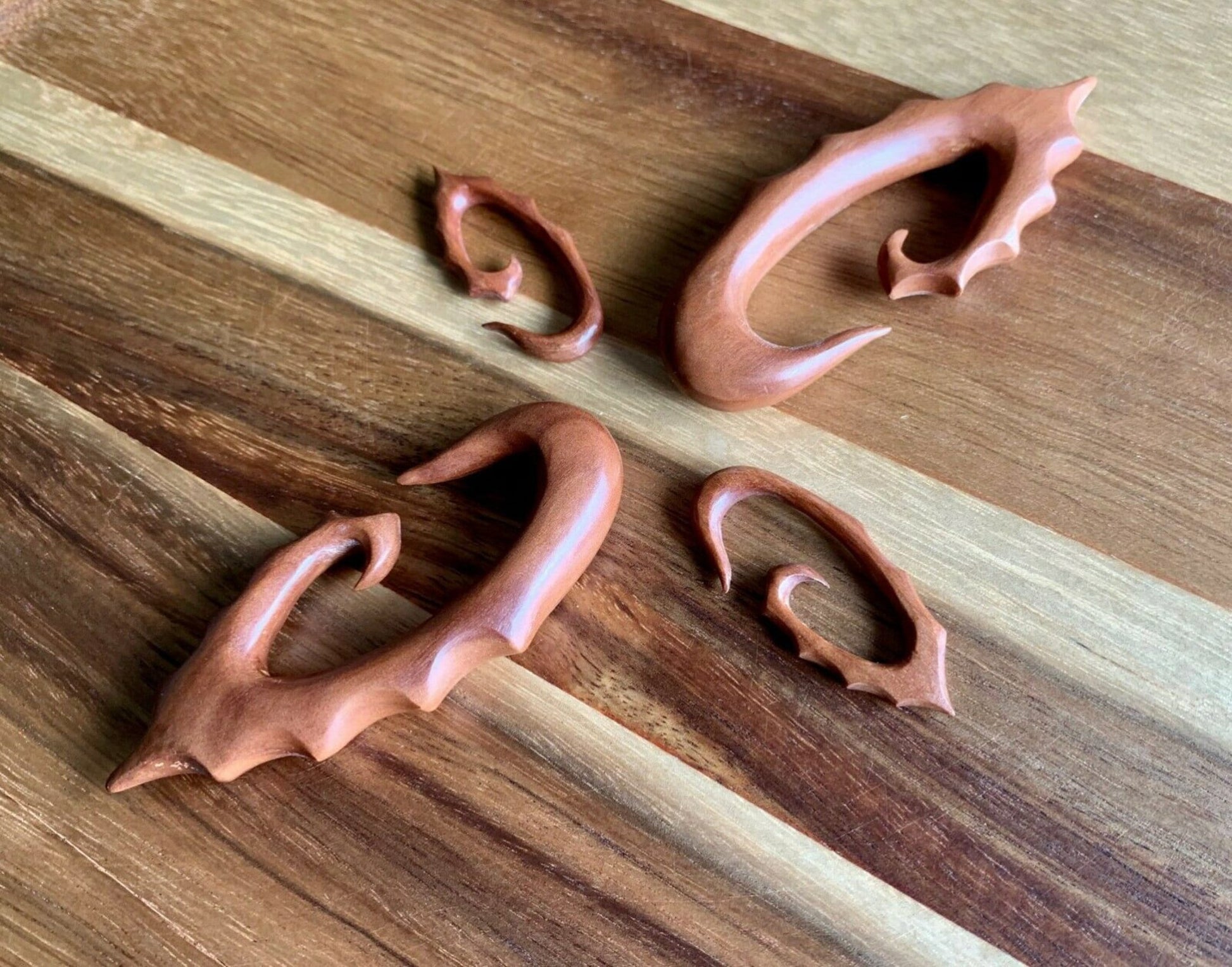 PAIR of Unique Organic Sawo Wood Spiral Tapers Hangers - Gauges 6g (4mm) up to 0000g (12mm) available!