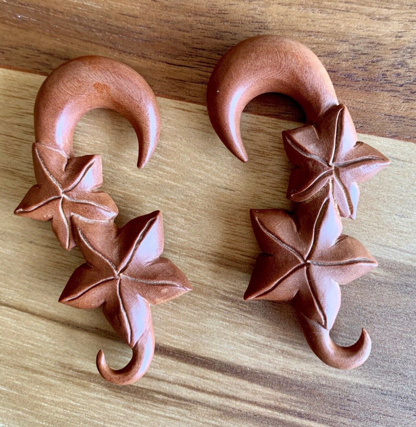 PAIR of Unique Organic Leaves Saba Wood Expanding Tapers - Gauges 6g (4mm) up to 7/16" (11mm) available!