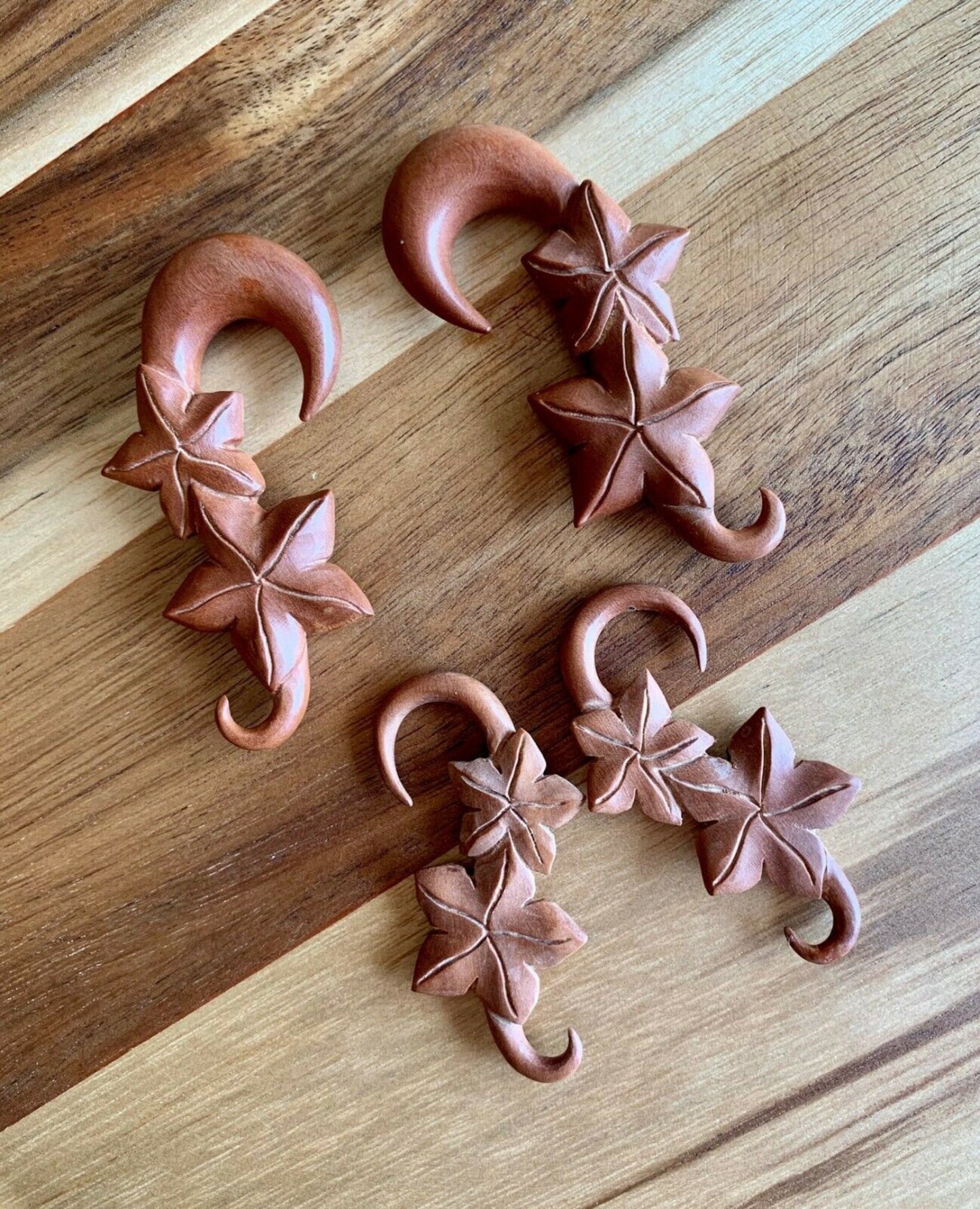 PAIR of Unique Organic Leaves Saba Wood Expanding Tapers - Gauges 6g (4mm) up to 7/16" (11mm) available!