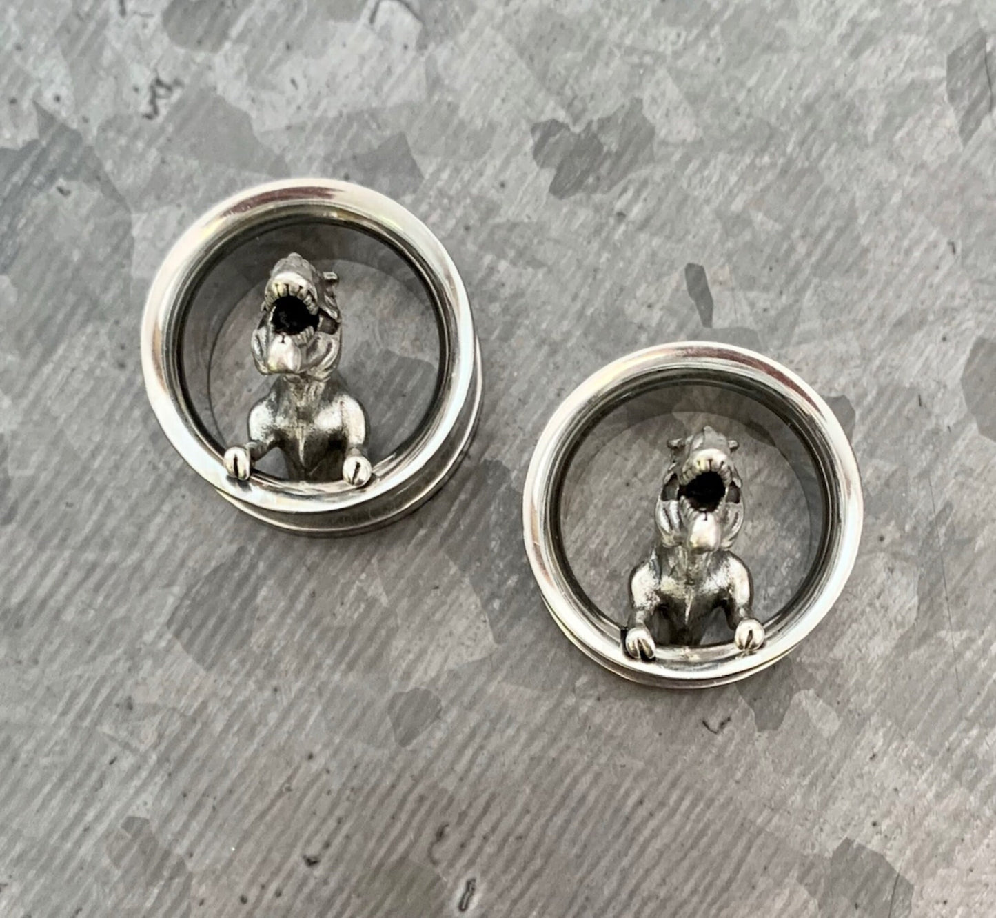 PAIR of Unique T-Rex Surgical Steel Screw Fit Tunnels/Plugs - Gauges 00g (10mm) up to 3/4" (19mm) available!