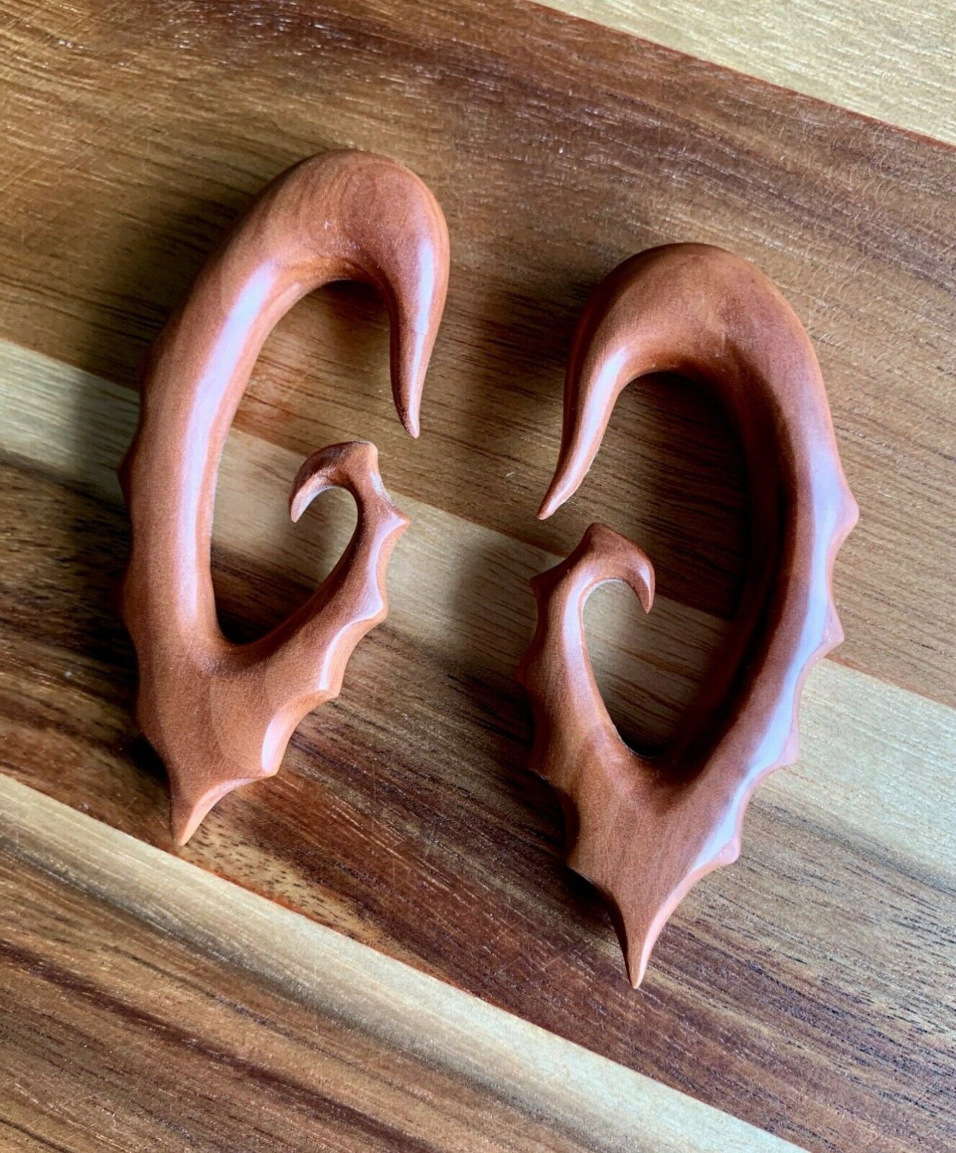 PAIR of Unique Organic Sawo Wood Spiral Tapers Hangers - Gauges 6g (4mm) up to 0000g (12mm) available!