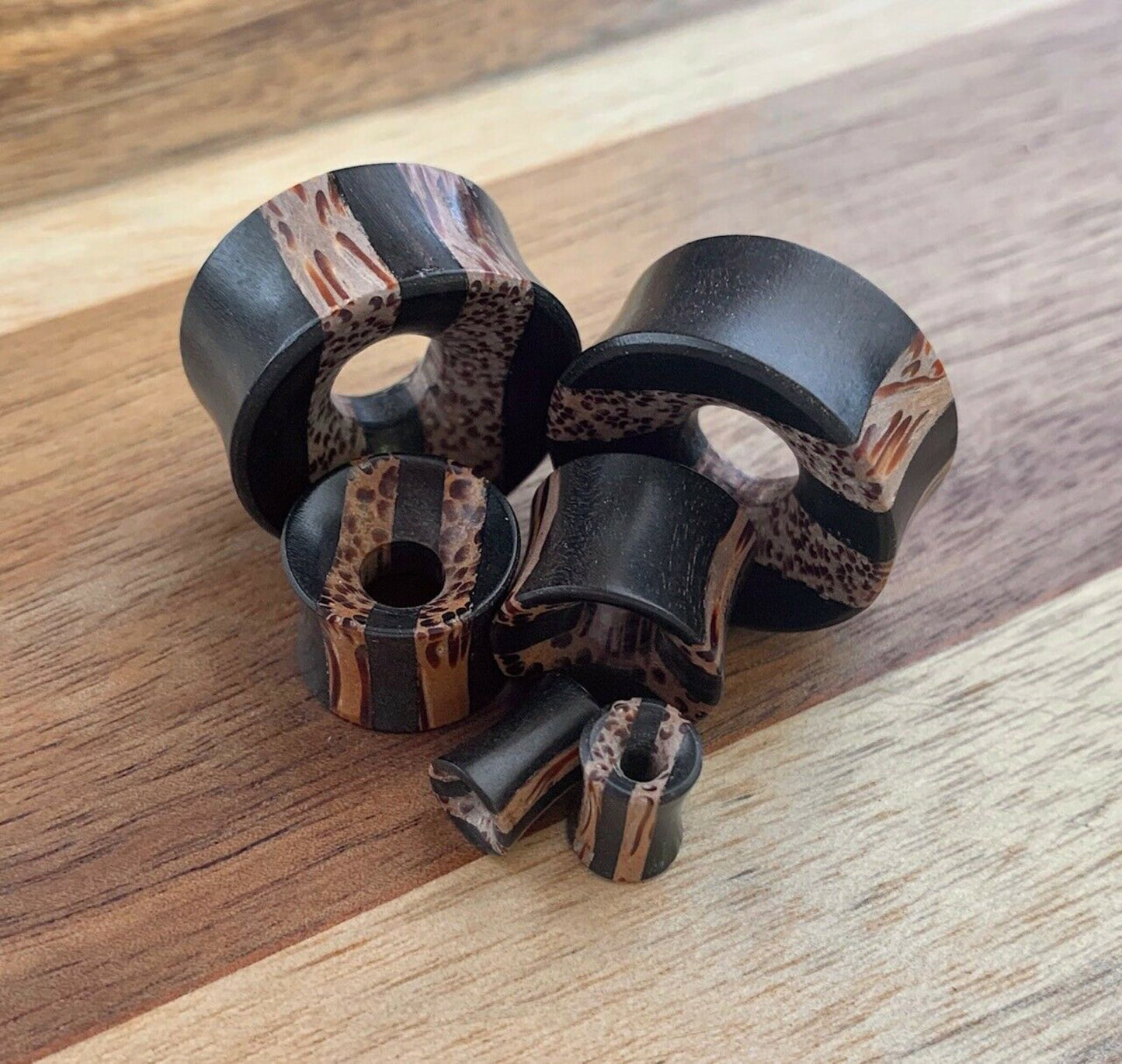 PAIR of Stunning Organic Coconut & Areng Wood Concave Tunnels - Gauges 2g (6mm) thru 1" (25mm) available!