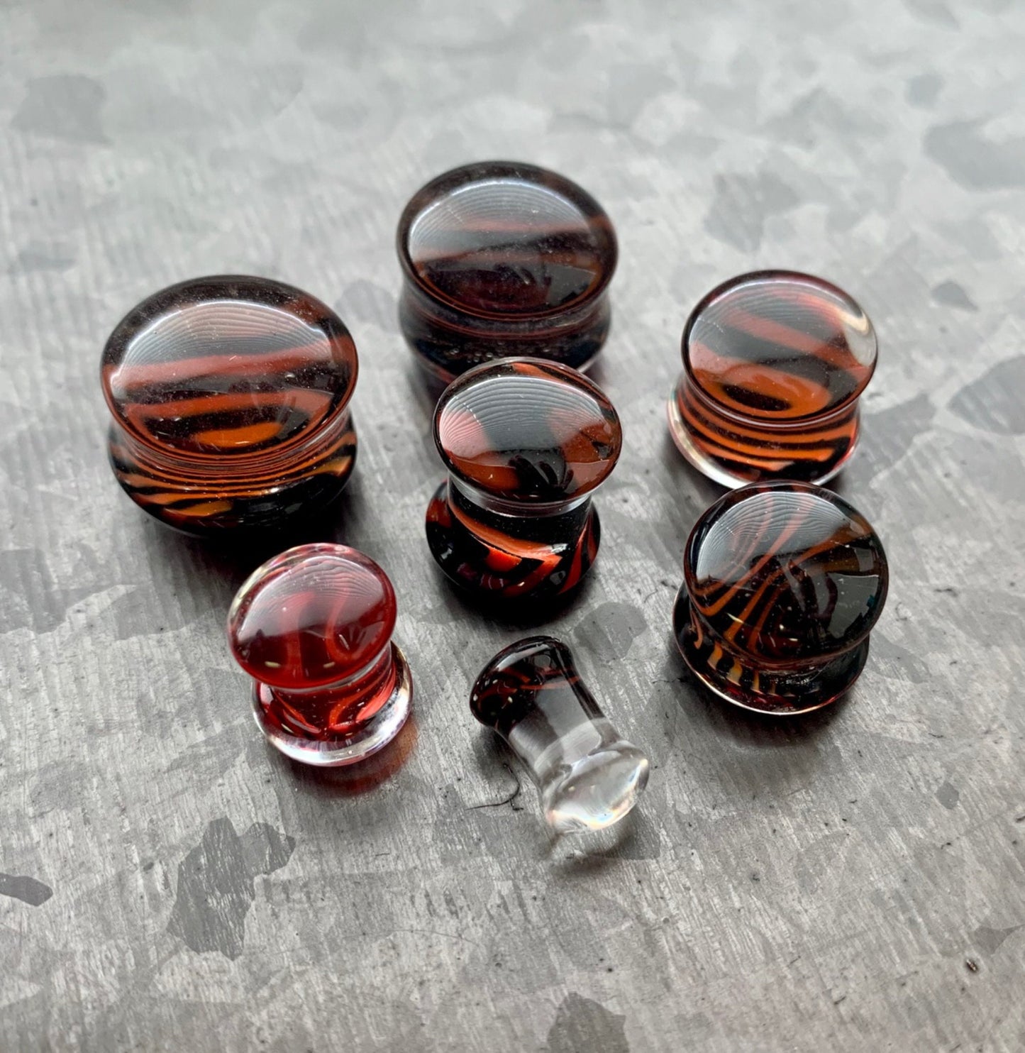 PAIR of Red Feather Design Pyrex Glass Double Flare Plugs - Gauges 2g (6mm) through 5/8" (16mm) available!