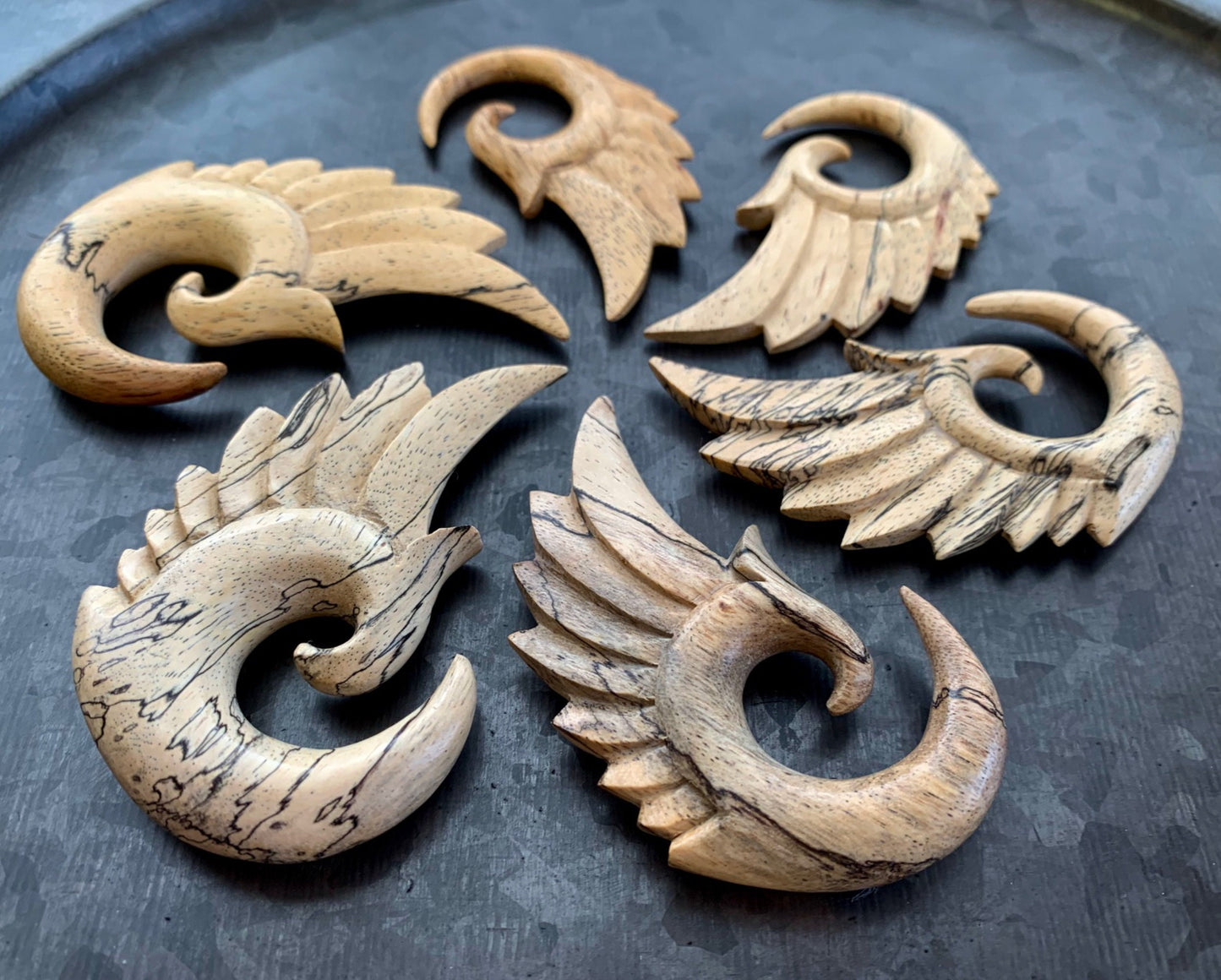 PAIR of Stunning Organic Tamarind Wood Wing Tapers/Hangers - Gauges 4g (5mm) up to 0000g (12mm) available!
