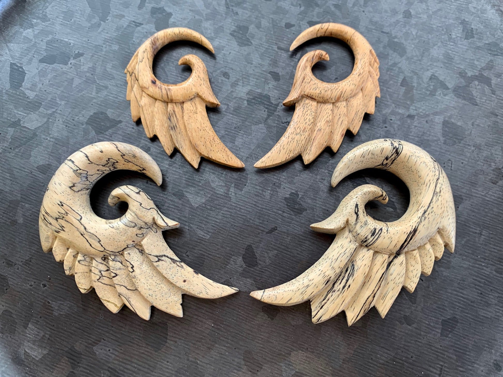 PAIR of Stunning Organic Tamarind Wood Wing Tapers/Hangers - Gauges 4g (5mm) up to 0000g (12mm) available!