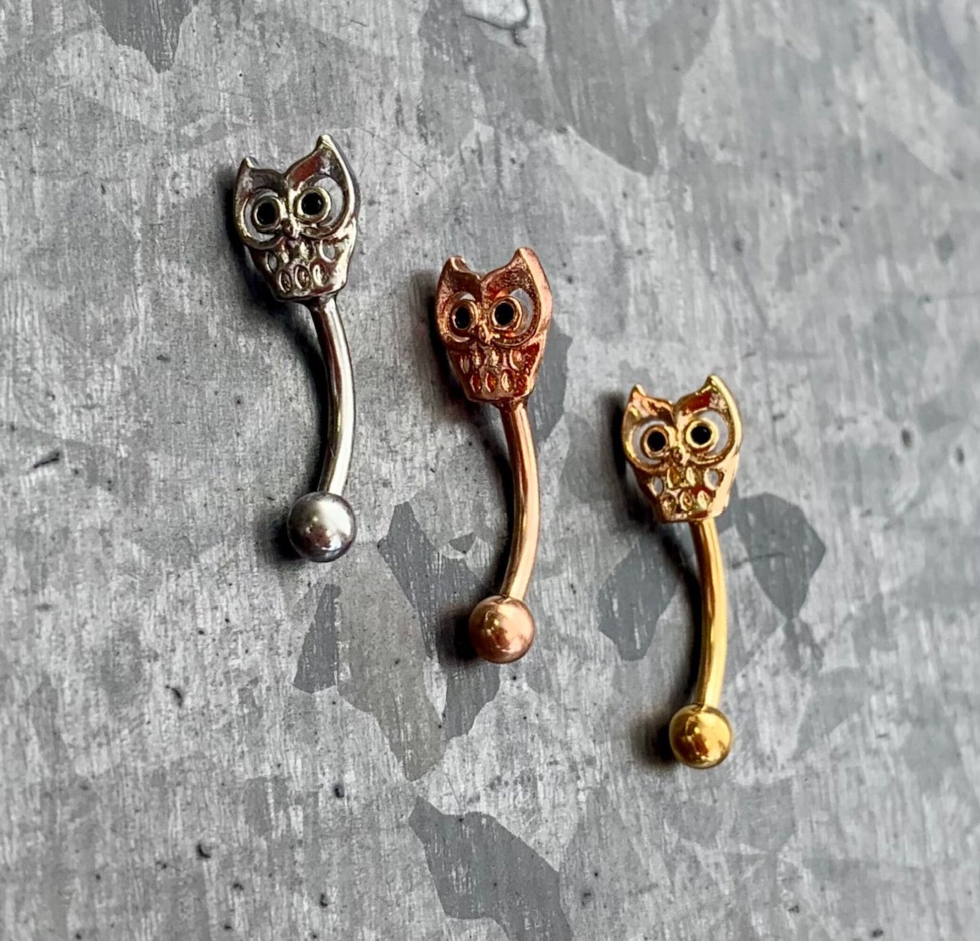 1 Owl Surgical Steel Eyebrow Ring with Curved Barbell - 16g (1.2mm), length 5/16" (8mm), Ball 3mm - Silver, Gold or Rose Gold available!