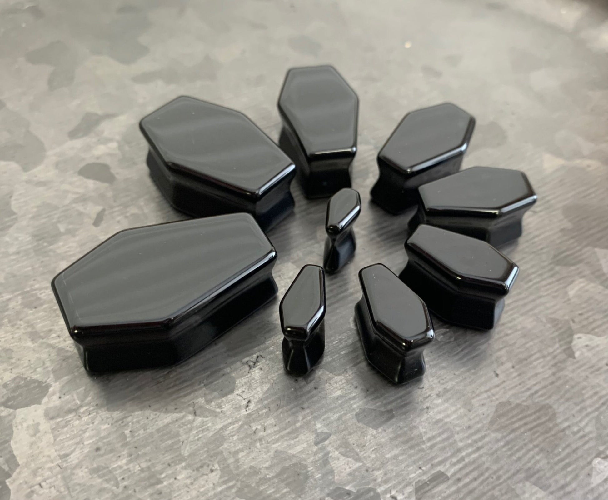 PAIR of Unique Coffin Shaped Organic Black Obsidian Double Flare Stone Plugs - Gauges 2g (6mm) to 1" (25mm) available!