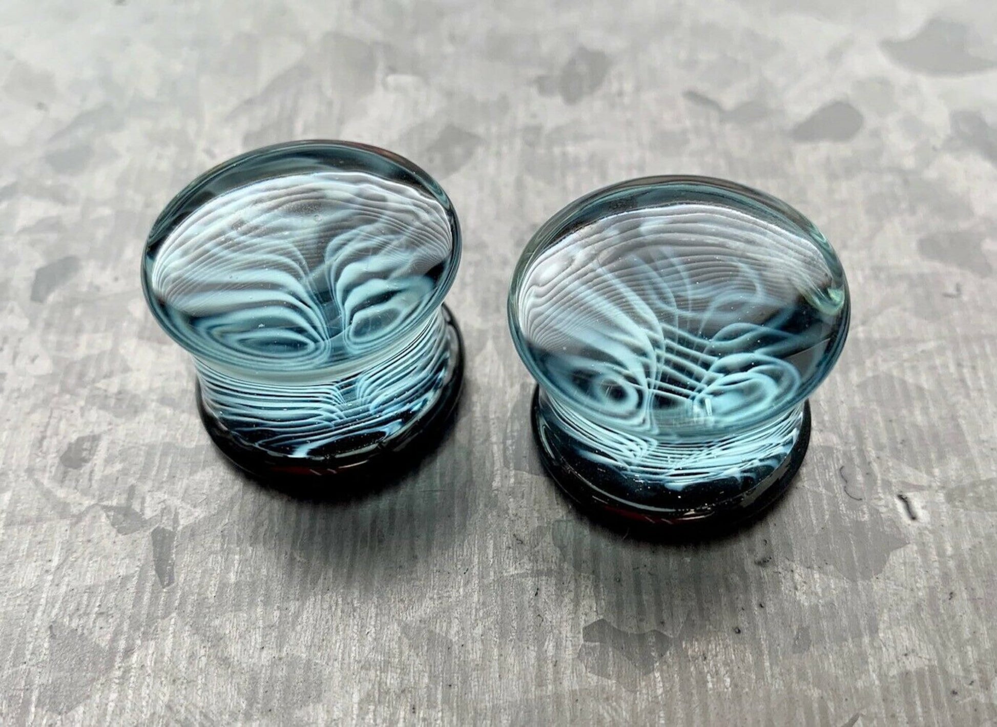 PAIR of Unique Black & White Design Pyrex Glass Double Flare Plugs - Gauges 2g (6mm) through 3/4" (19mm) available!19mm) available!