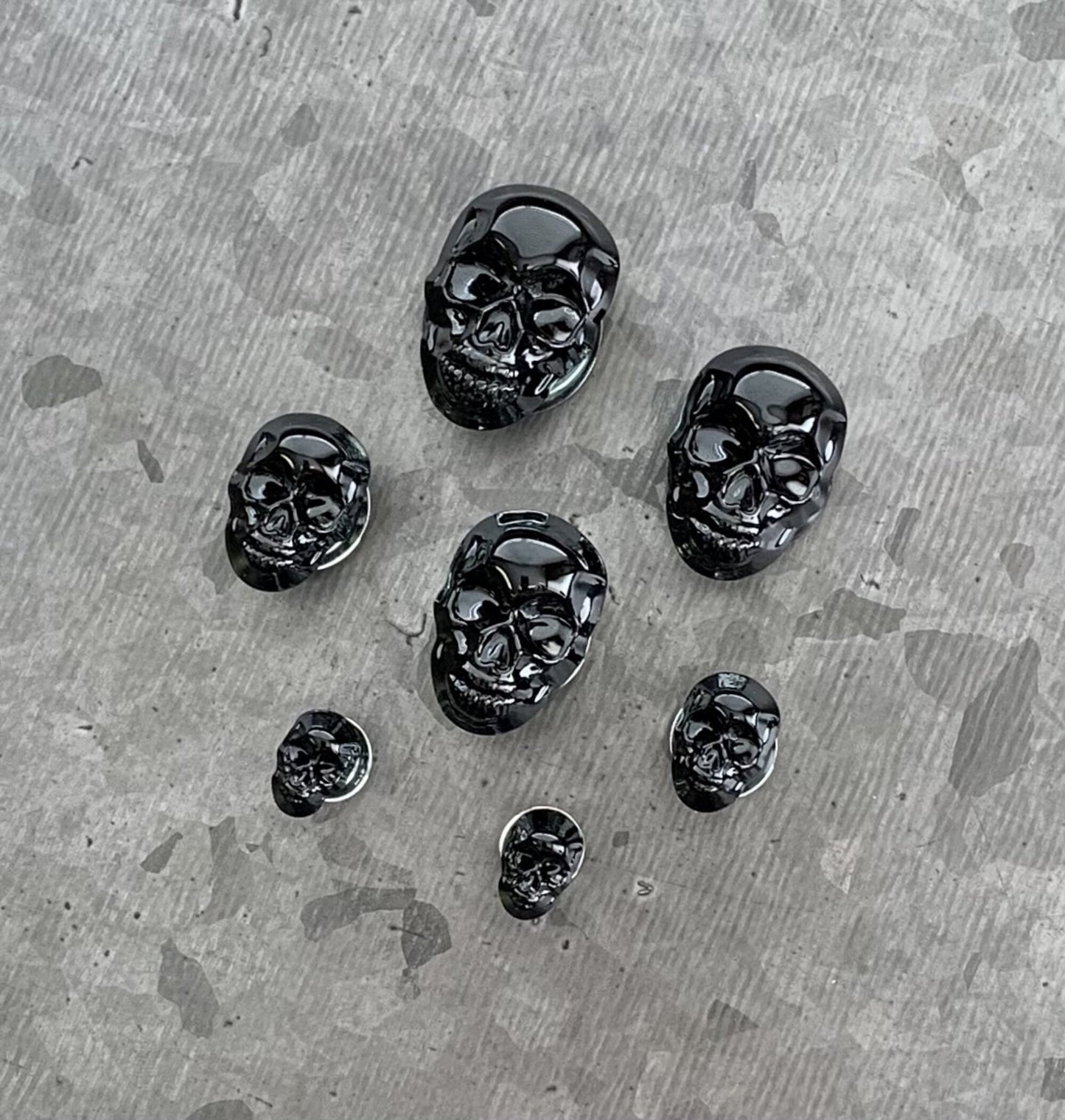 PAIR of Unique Skull Pyrex Glass Double Flare Plugs/Tunnels - Gauges 2g (6mm) through 5/8" (16mm) available - Choose multi-color or black!