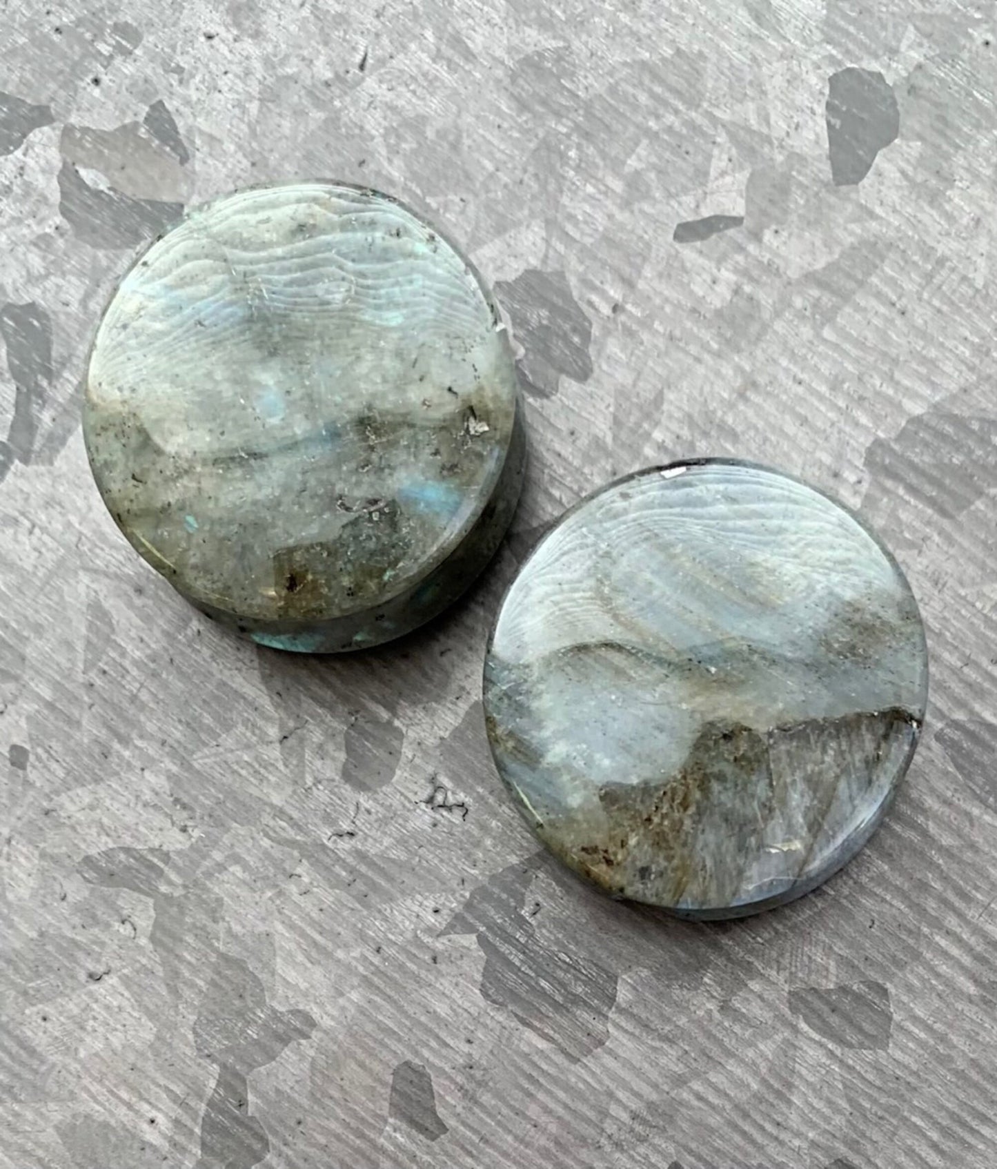 PAIR of Unique Labradorite Organic Natural Stone Double Flare Plugs/Tunnels - Gauges 4g (5mm) up to 1" (25mm) available!