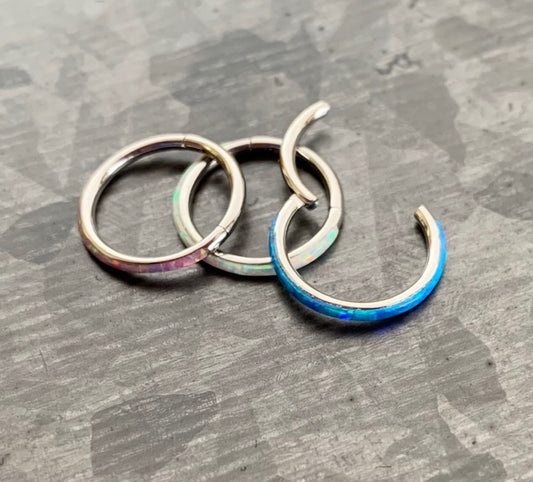 1pc Stainless Steel Opal Outer Edge Hinged Segment Septum Ring - White, Pink, Blue - Gauge 16g or 14g Diameter 10mm, or 8mm available!
