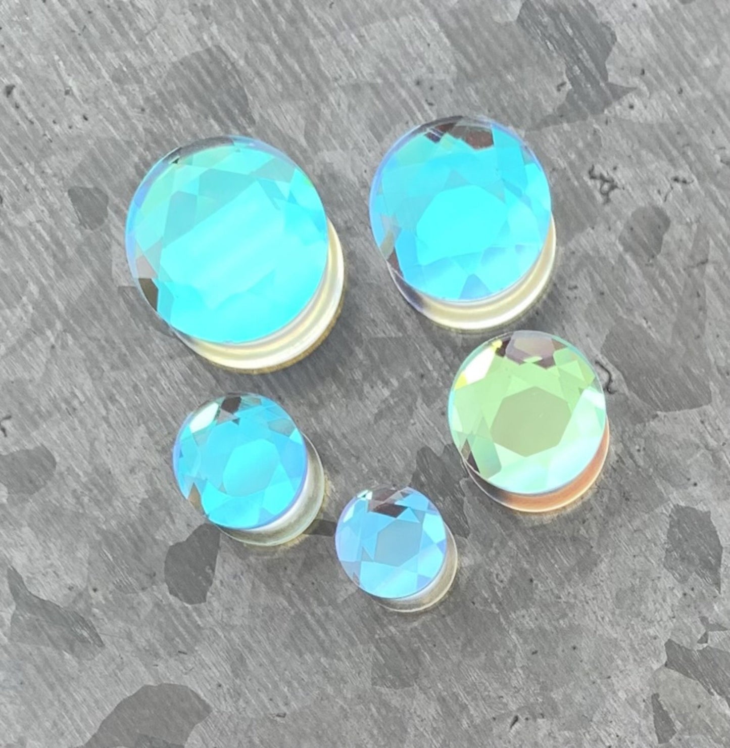 PAIR of Stunning Faceted Iridescent Glass Double Flare Plugs - Gauges 0g (8mm) through 5/8" (16mm) available!