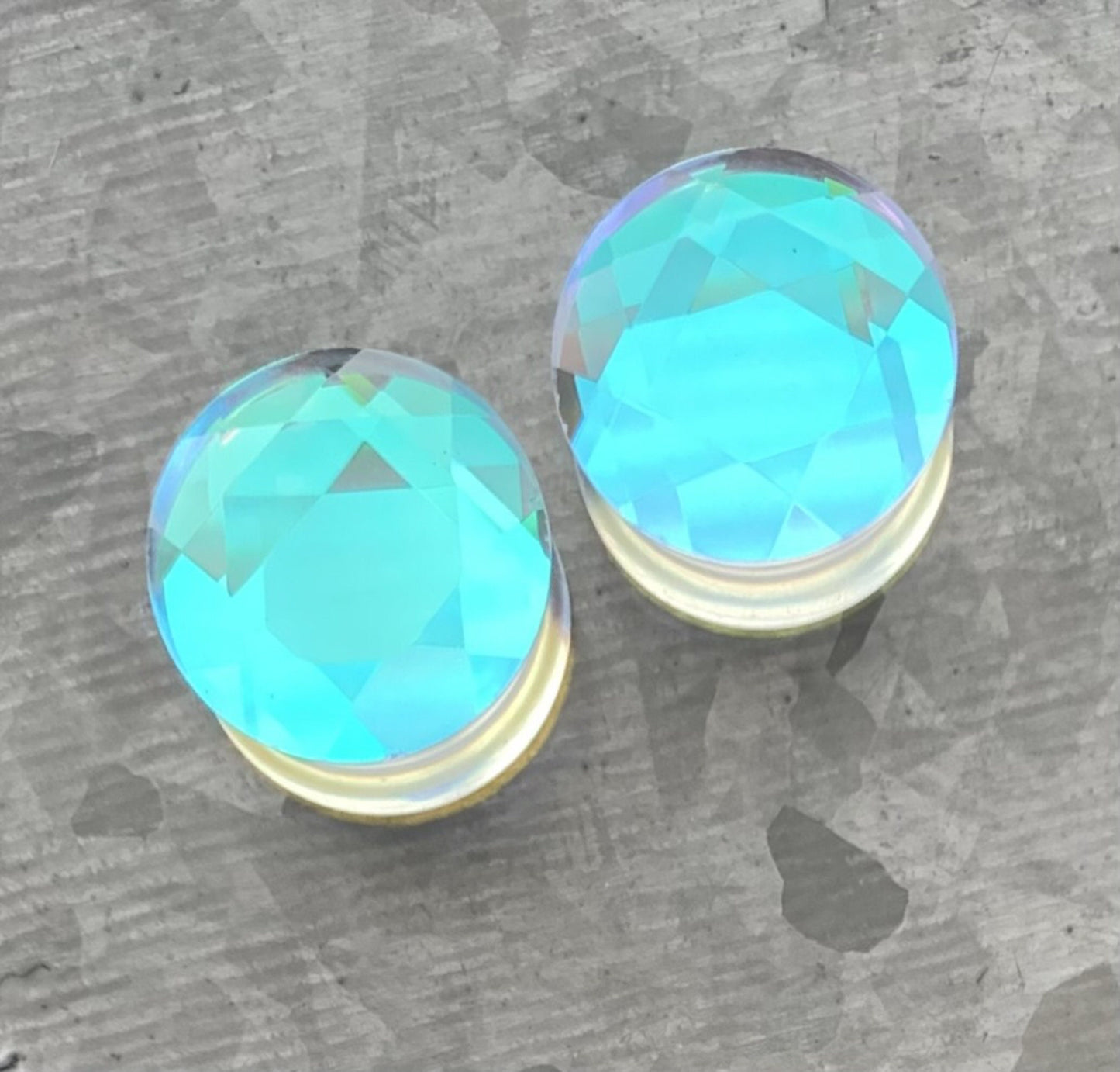 PAIR of Stunning Faceted Iridescent Glass Double Flare Plugs - Gauges 0g (8mm) through 5/8" (16mm) available!