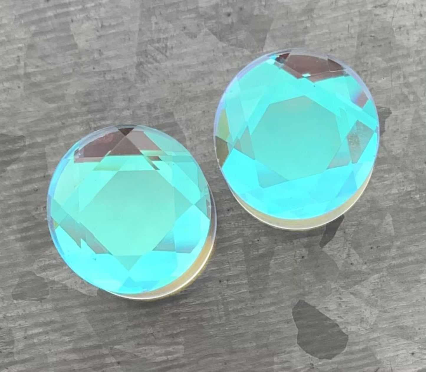 PAIR of Stunning Faceted Iridescent Glass Double Flare Plugs - Gauges 0g (8mm) through 5/8" (16mm) available!