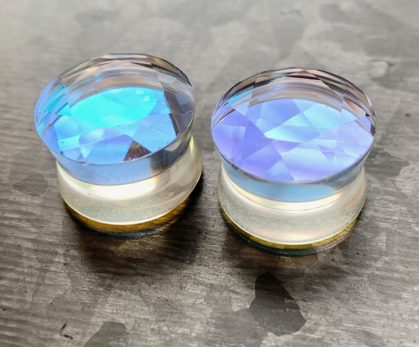PAIR of Stunning Faceted Iridescent Glass Double Flare Plugs - Gauges 0g (8mm) through 5/8" (16mm) available!