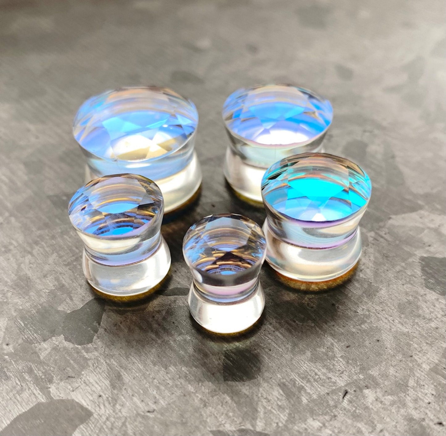 PAIR of Stunning Faceted Iridescent Glass Double Flare Plugs - Gauges 0g (8mm) through 5/8" (16mm) available!
