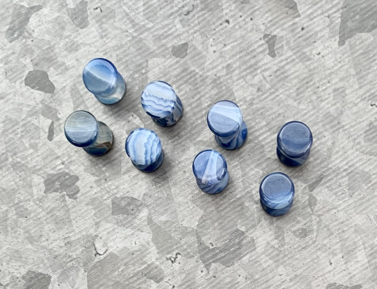 PAIR of Unique Blue Striped Agate Organic Double Flare Stone Tunnels- Gauges 2g (6mm) to 5/8" (16mm) available!