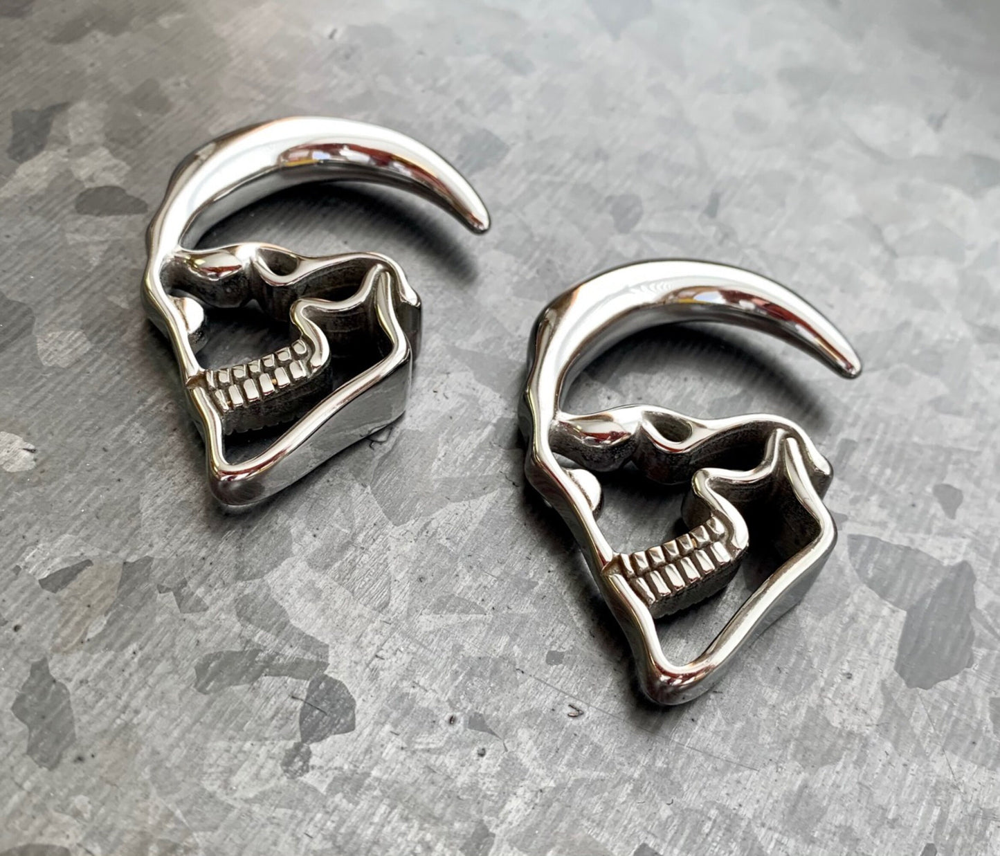PAIR of Stunning 316L Surgical Steel Skull Hanging Tapers Expanders - Gauges 14g (1.6mm) thru 0g (8mm) available!