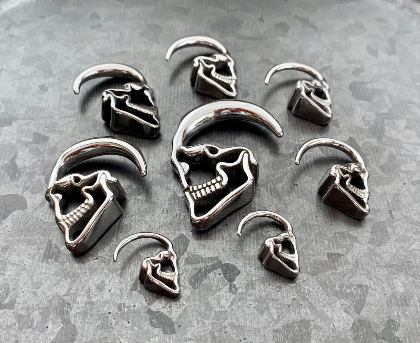 PAIR of Stunning 316L Surgical Steel Skull Hanging Tapers Expanders - Gauges 14g (1.6mm) thru 0g (8mm) available!