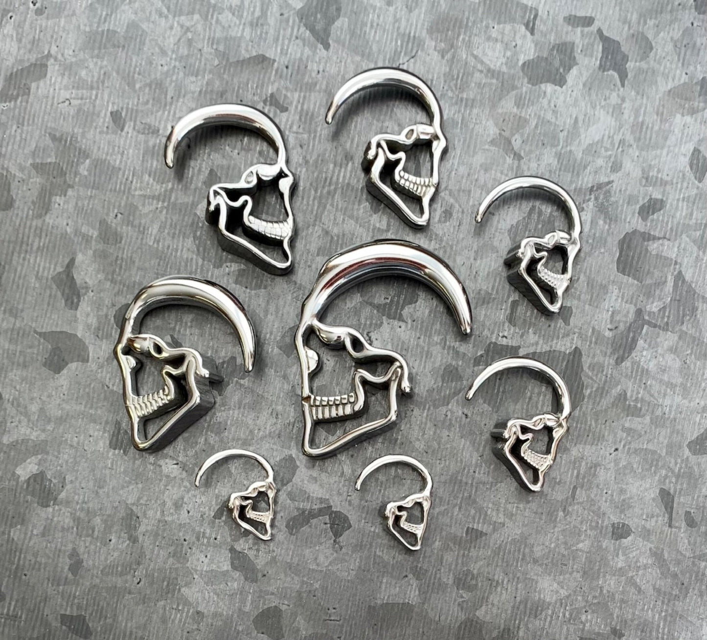 PAIR of Stunning 316L Surgical Steel Skull Hanging Tapers Expanders - Gauges 14g (1.6mm) thru 0g (8mm) available!