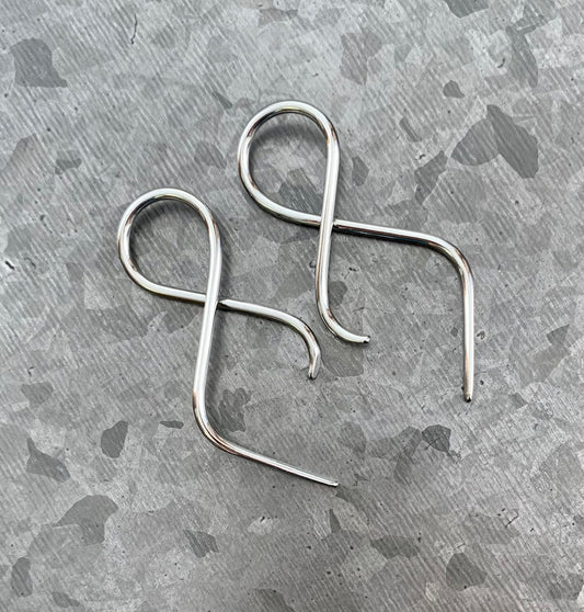 PAIR of Unique 316L Surgical Steel Twist Tail Hanging Tapers Expanders - Gauges 16g (1.2mm) thru 10g (2.4mm) available!