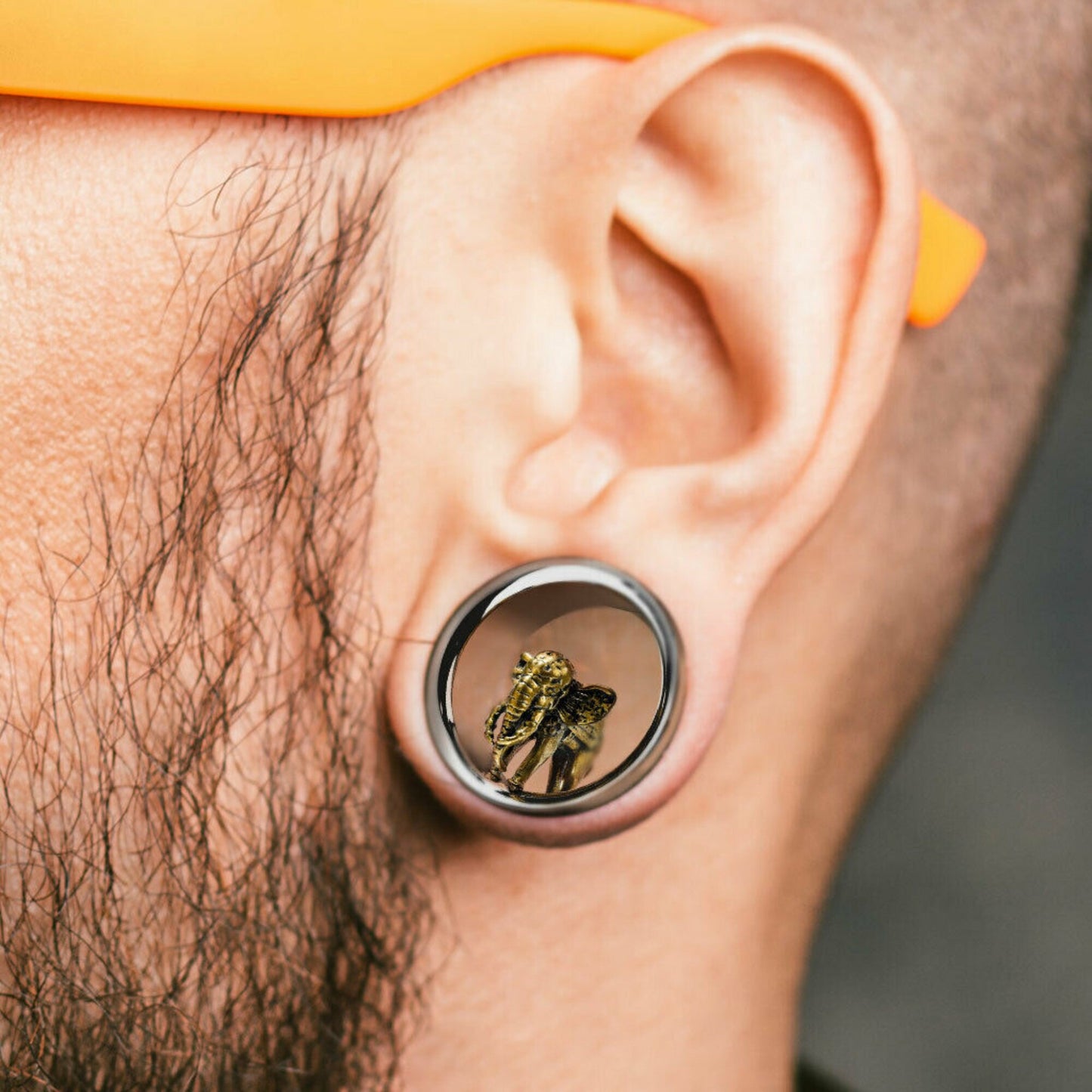 PAIR of Stunning Gold Elephant Surgical Steel Screw Fit Tunnels/Plugs - Gauges 00g (10mm) up to 1" (25mm) available!