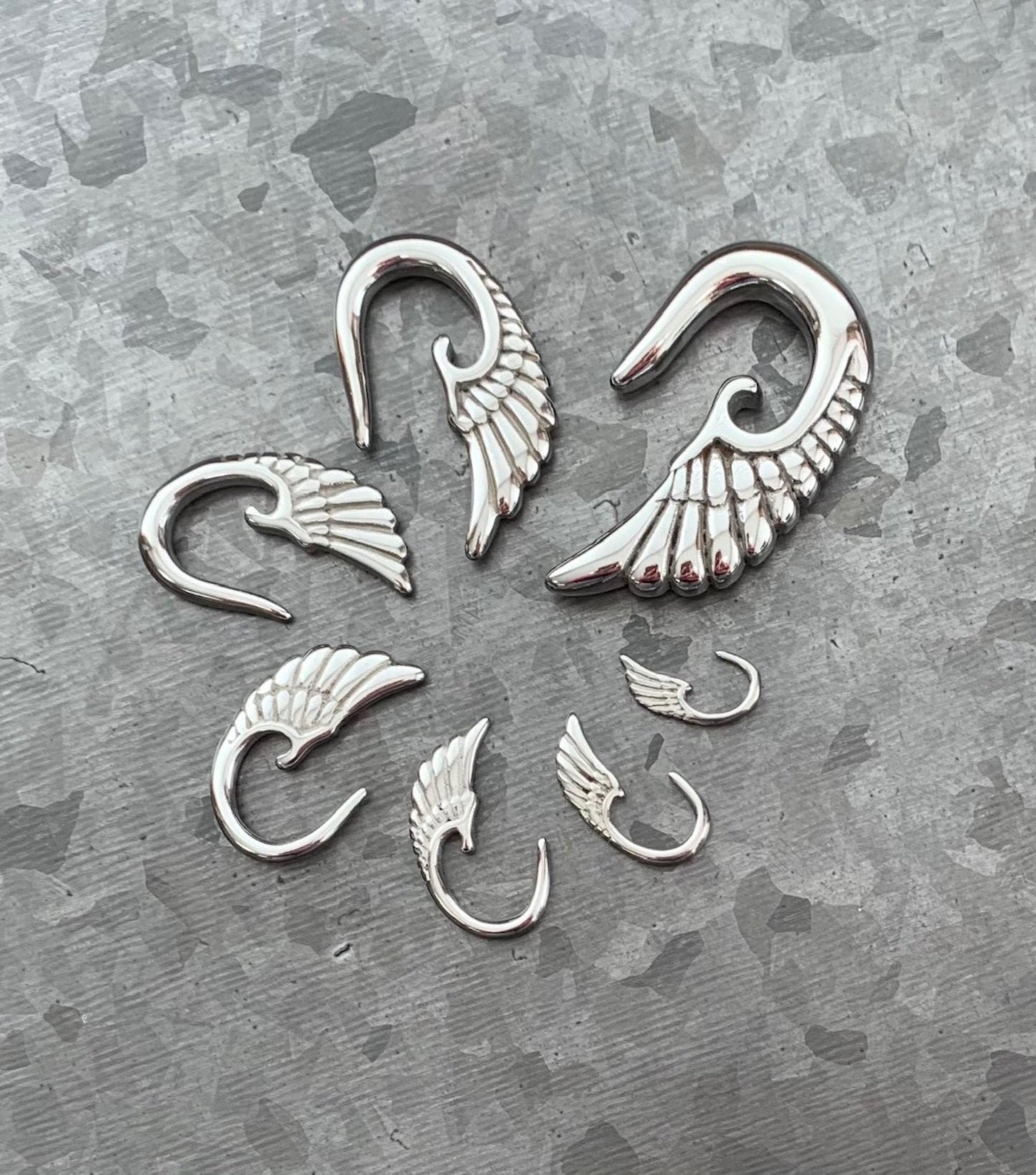 PAIR of Stunning 316L Surgical Steel Angel Wing Hanging Tapers Expanders - Gauges 14g (1.3mm) thru 0g (8mm) available!
