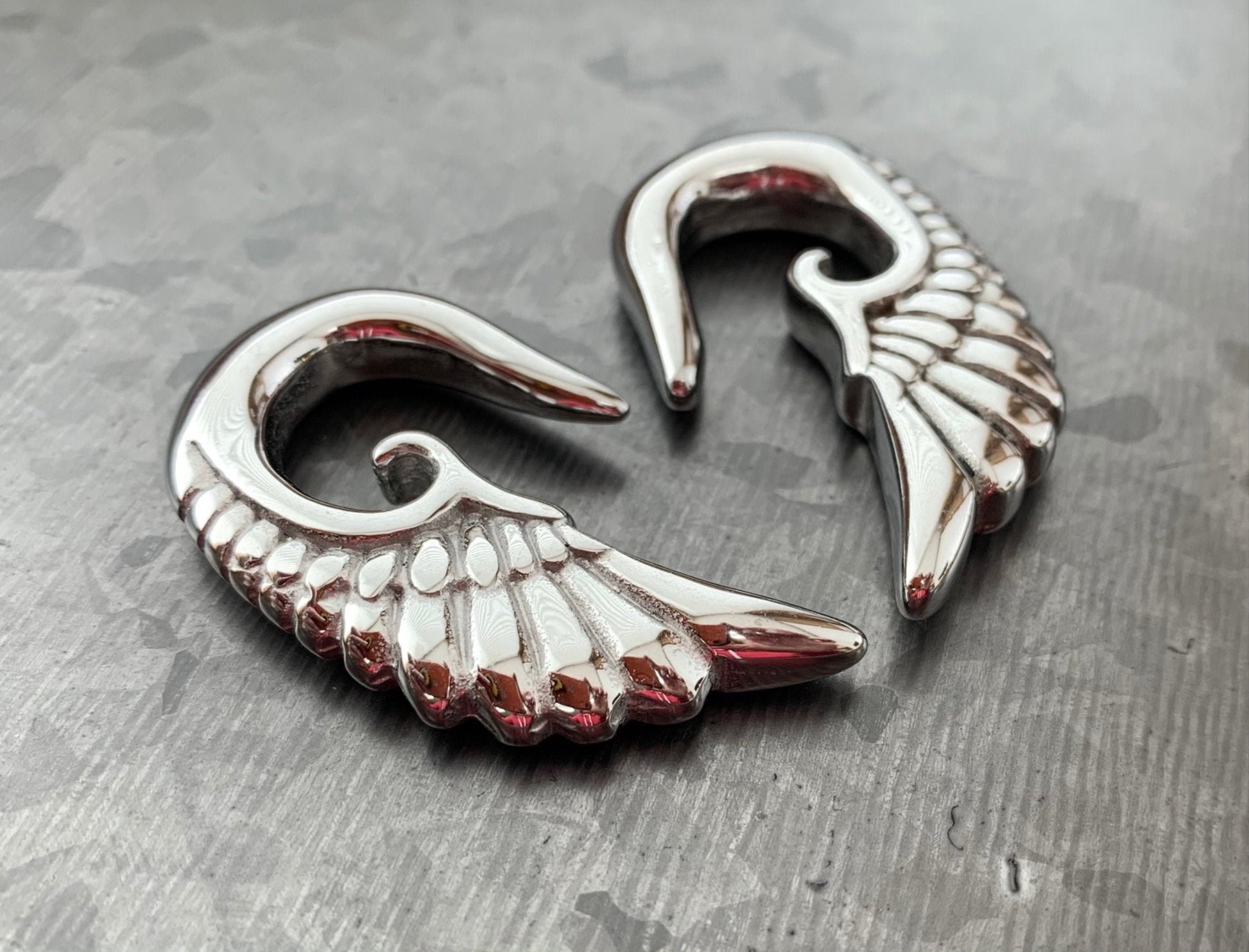PAIR of Stunning 316L Surgical Steel Angel Wing Hanging Tapers Expanders - Gauges 14g (1.3mm) thru 0g (8mm) available!
