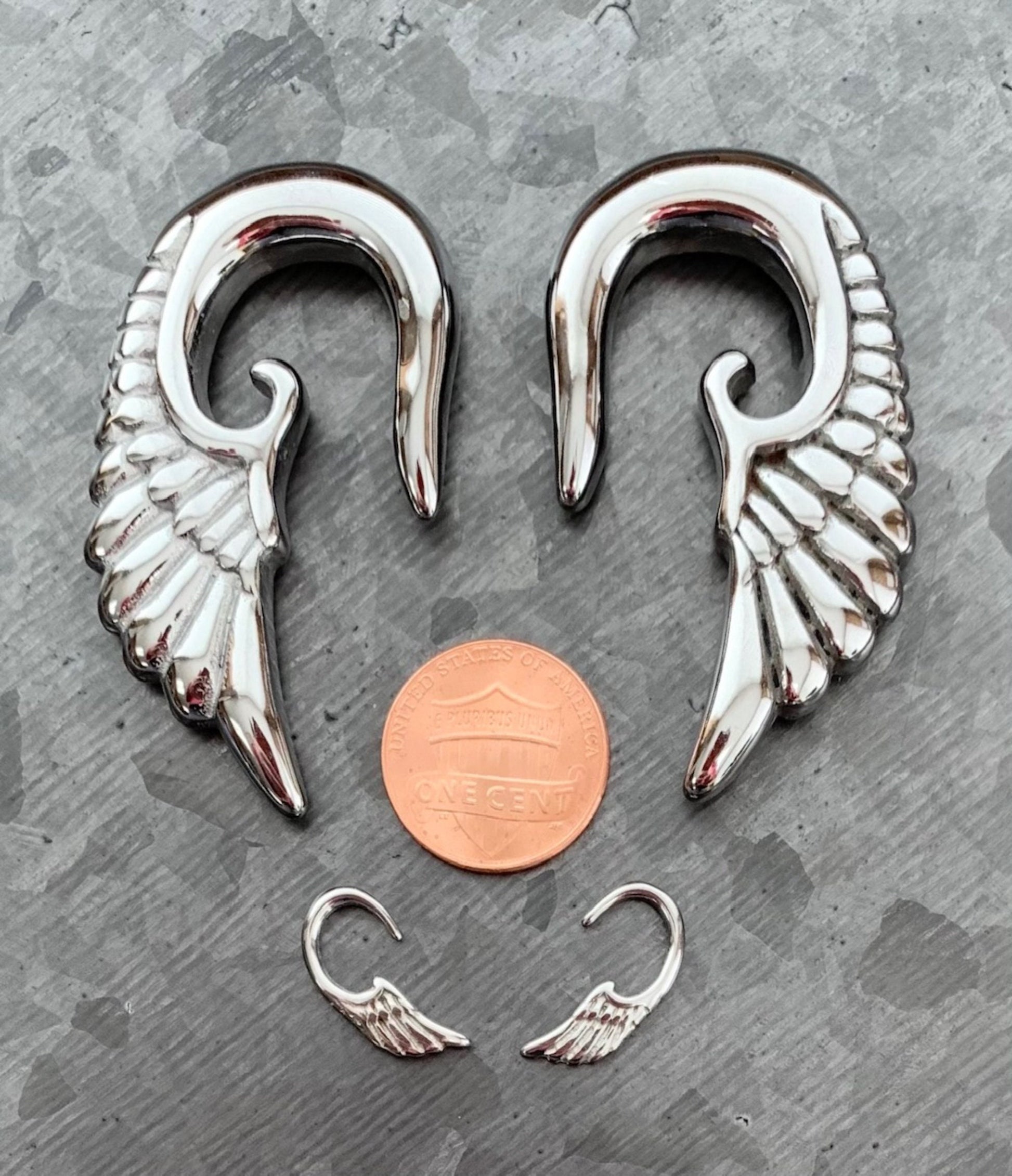 PAIR of Stunning 316L Surgical Steel Angel Wing Hanging Tapers Expanders - Gauges 14g (1.3mm) thru 0g (8mm) available!