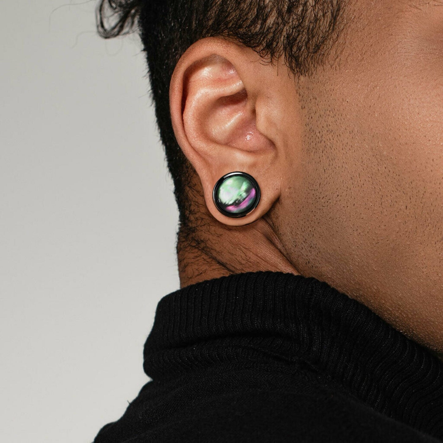 PAIR of Unique Iridescent Shell Black Screw Fit Tunnels/Plugs - Gauges 0g (8mm) thru 5/8" (16mm) available!
