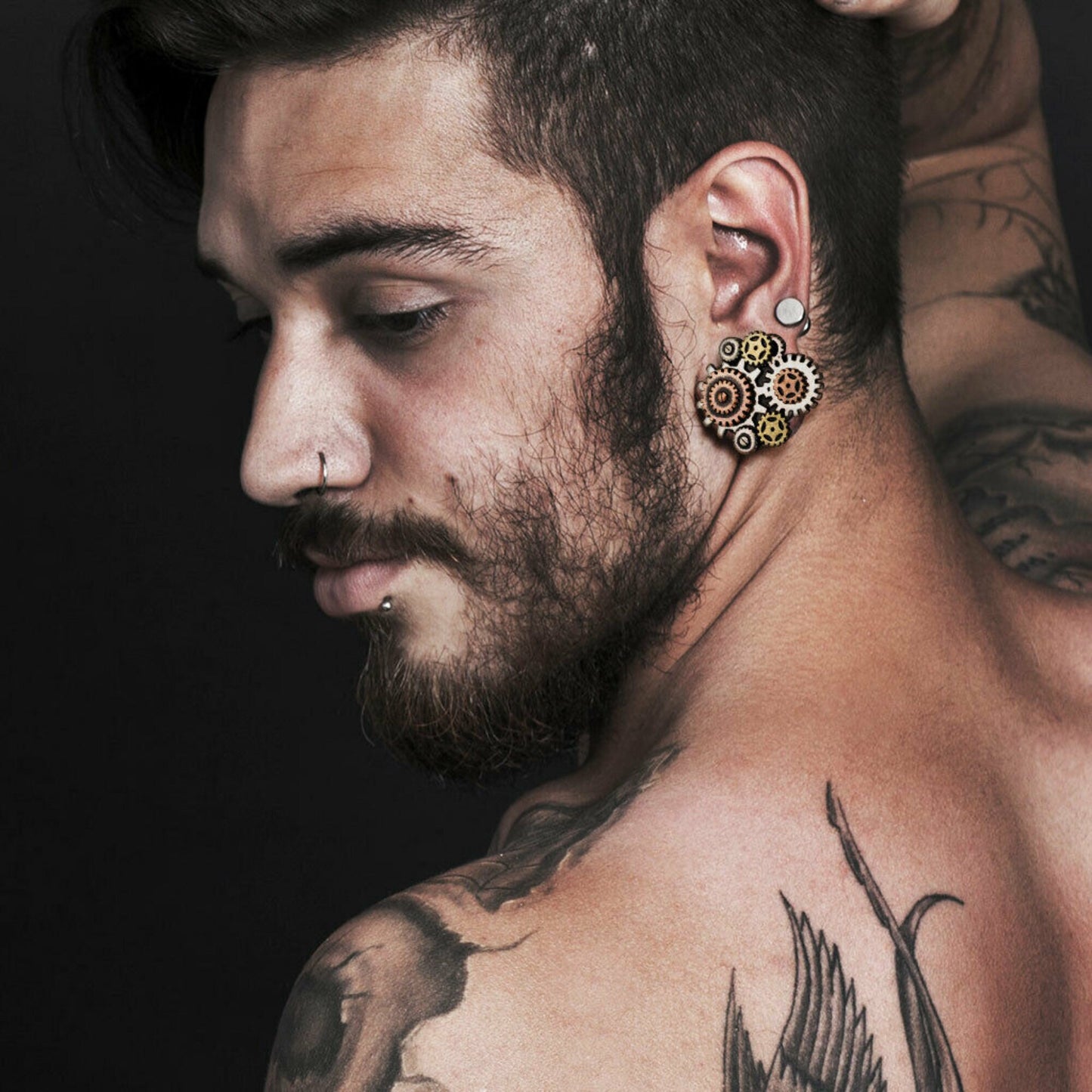 PAIR of Unique Steampunk Gear Surgical Steel Double Flare Tunnels/Plugs - Gauges 2g (6mm) thru 1" (25mm) available!