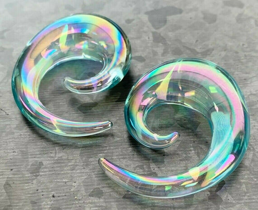 PAIR of Stunning Clear Lucifer Glass Spiral Taper Plugs - Expanders - Gauges 8g (3mm) thru 5/8" (16mm) available!