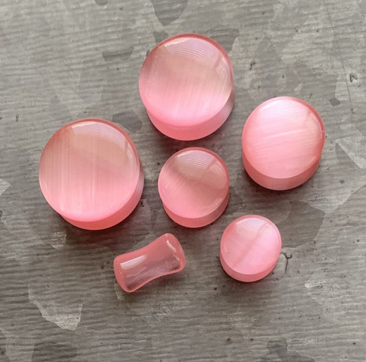 PAIR of Unique Pink Cat Eye Stone Plugs/Tunnels - Gauges 2g (6mm) up to 5/8" (16mm) available!