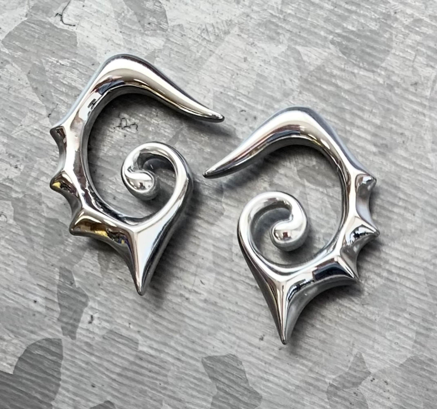 PAIR of Unique 316L Surgical Steel Triton Seahorse Spiked Tapers Expanders