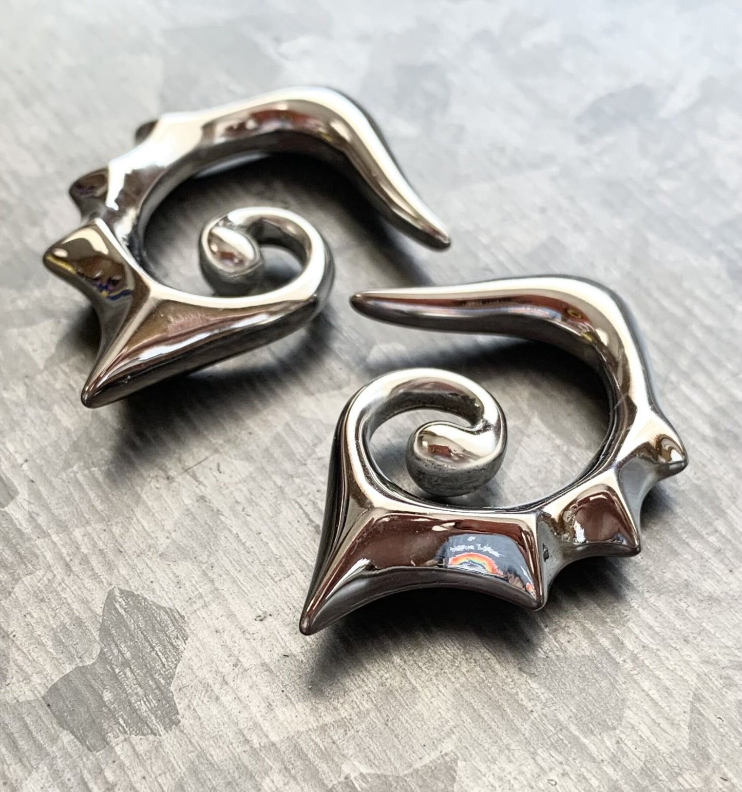 PAIR of Unique 316L Surgical Steel Triton Seahorse Spiked Tapers Expanders