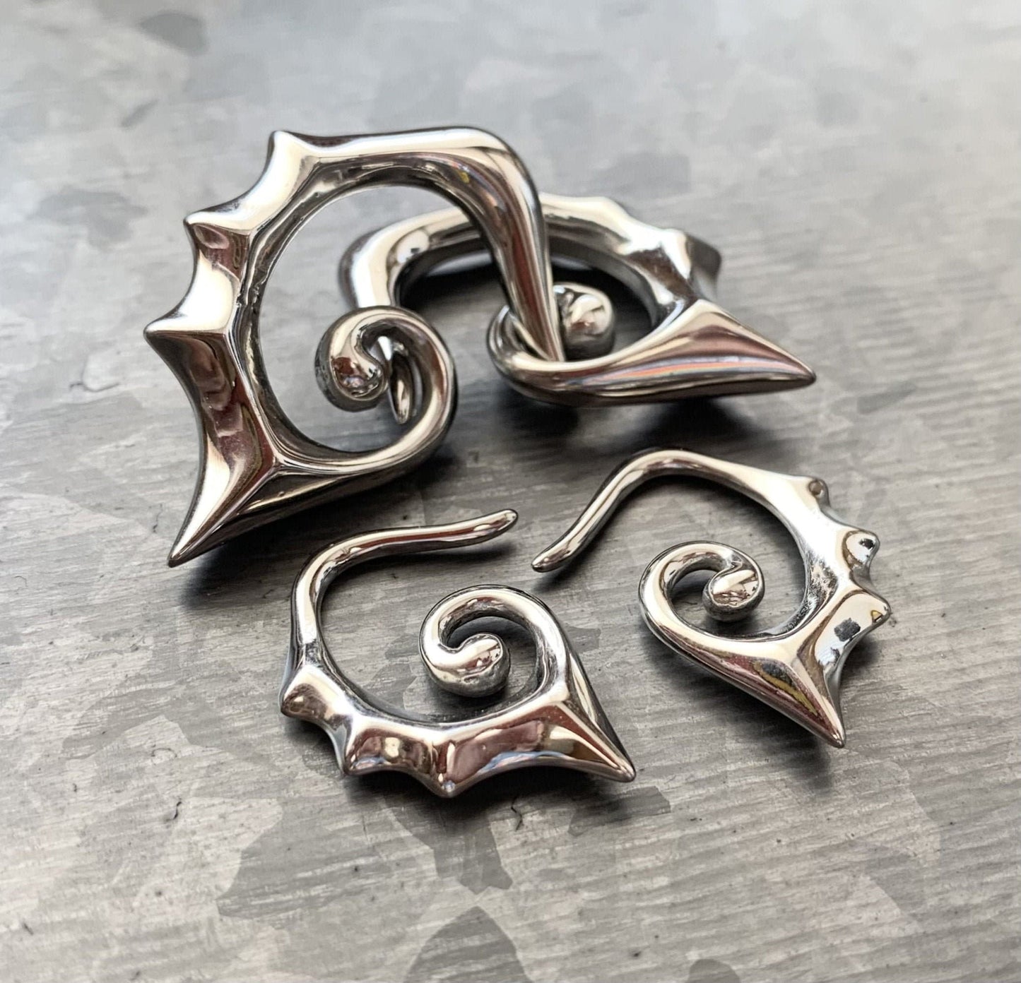 PAIR of Unique 316L Surgical Steel Triton Seahorse Spiked Tapers Expanders
