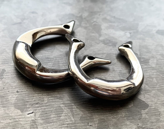 PAIR of Unique 316L Surgical Steel Tribal Fang Hanging Tapers Expanders - Gauges 10g (2.4mm) thru 0g (8mm) available!