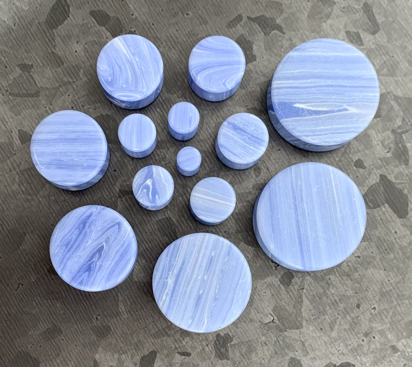 Pair of Unique Blue Lace Agate Stone Double Flare Plugs - Gauges 2g(6.5mm) through 1&1/4"(32mm) available!