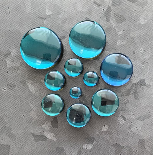 PAIR of Stunning Midnight Moonstone Iridescent Glass Double Flare Plugs - Gauges 2g (6.5mm) thru 32mm!