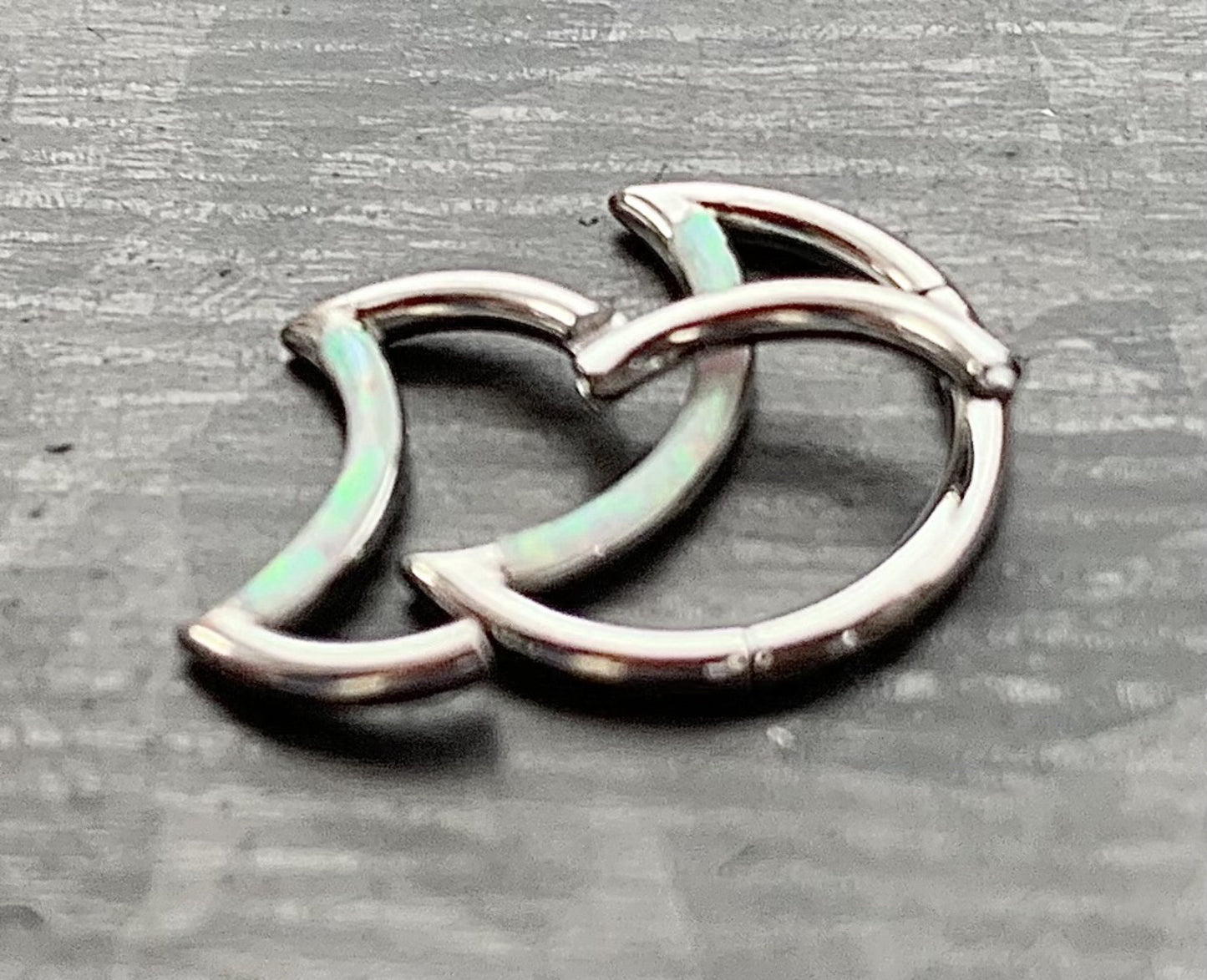 1 Piece Stunning Crescent Moon Opal Steel Front Hinged Segment Ring -16g - Choose 8mm or 10mm - Can be used for Septum, Helix & Daith!